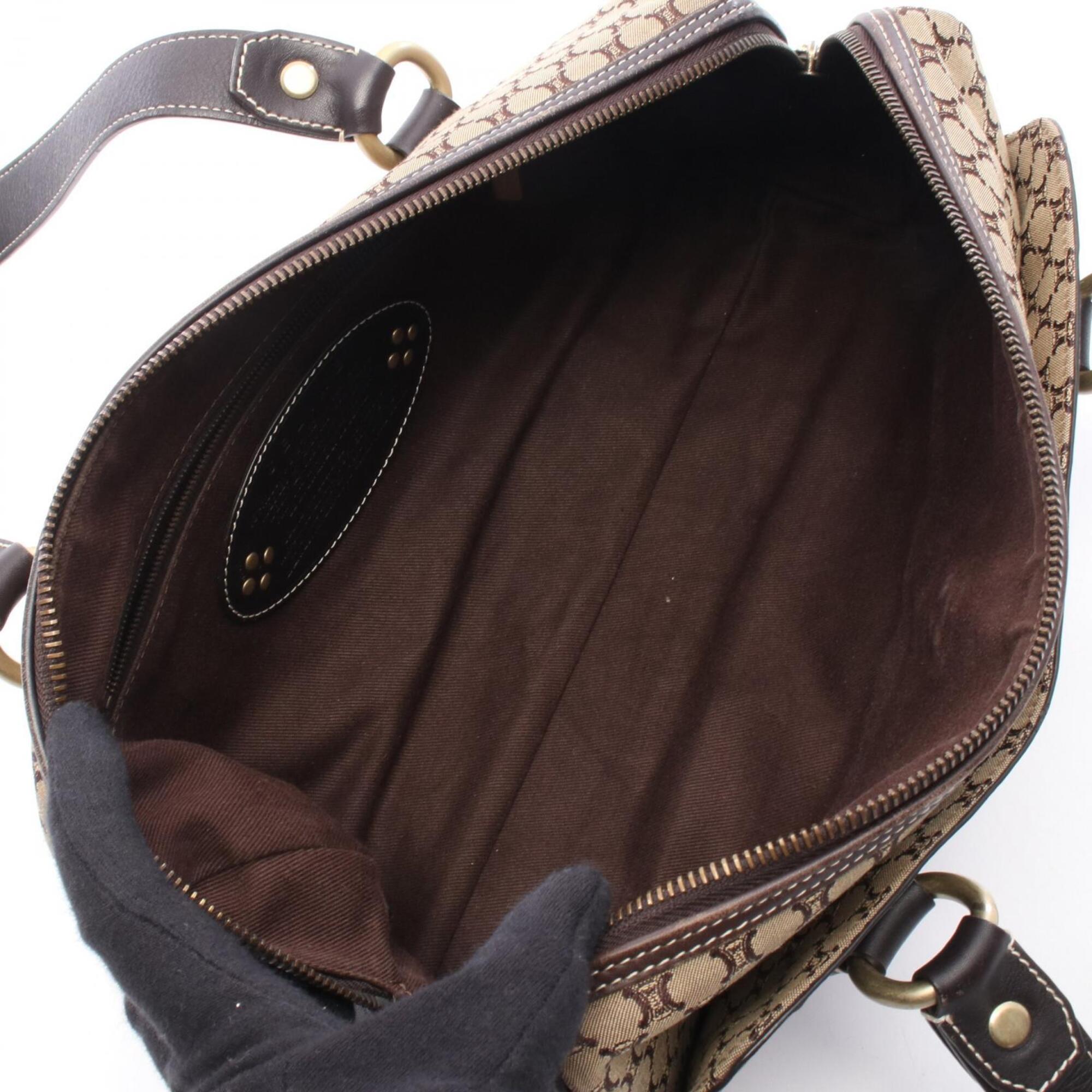 Celine Beige Brown Canvas Leather Boston Bag Handbag Shoulder Bag (Pre-Owned)