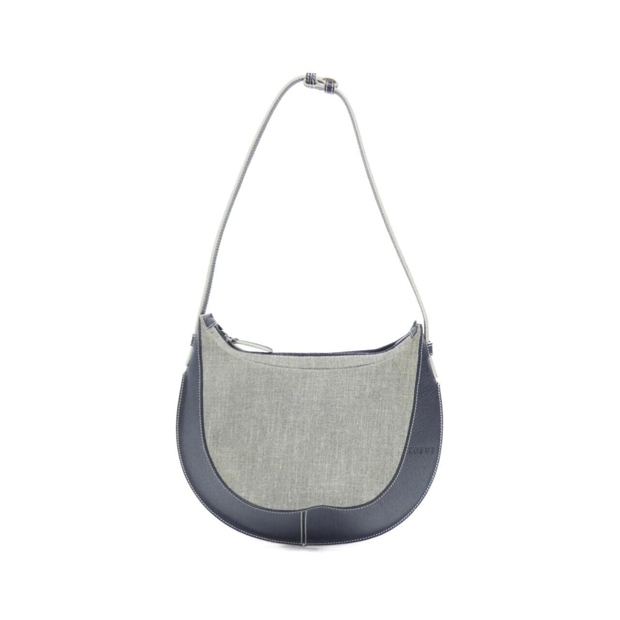 Loewe Gray Navy Canvas Leather Shoulder Bag (Pre-Owned)