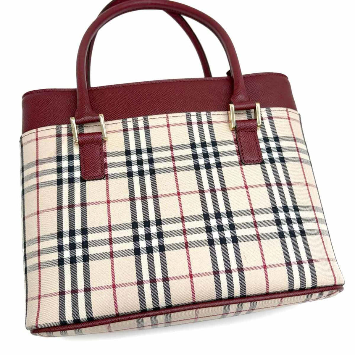Burberry Beige Bordeaux Canvas Leather Handbag (Pre-Owned)