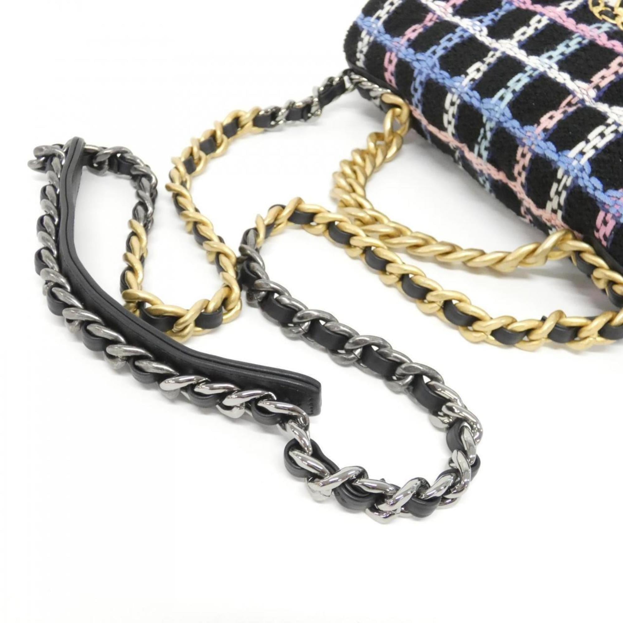 Chanel Black Blue Pink White Tweed Shoulder Bag (Pre-Owned)