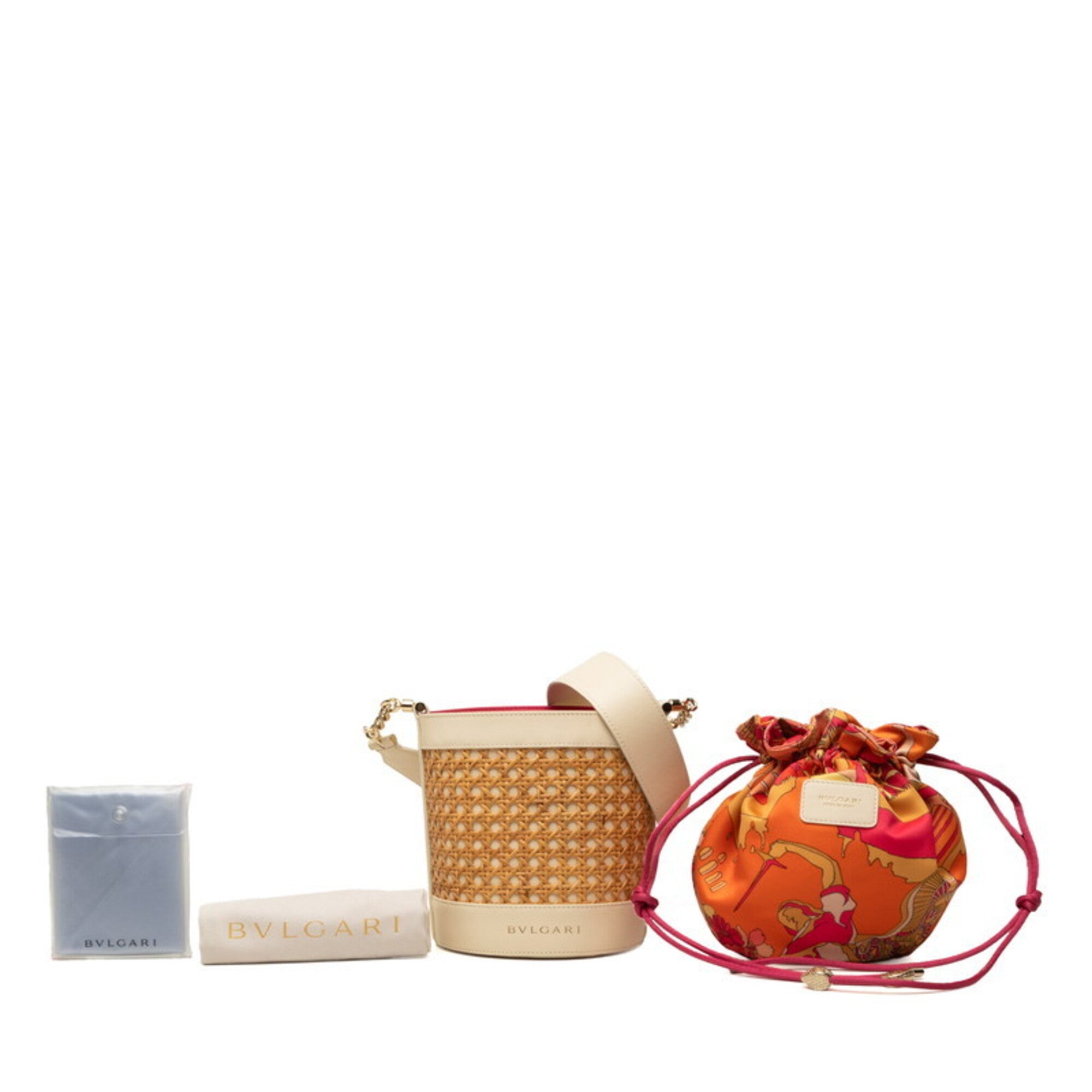 Bvlgari Ivory Pink Rattan Leather Pouch Shoulder Bag (Pre-Owned)