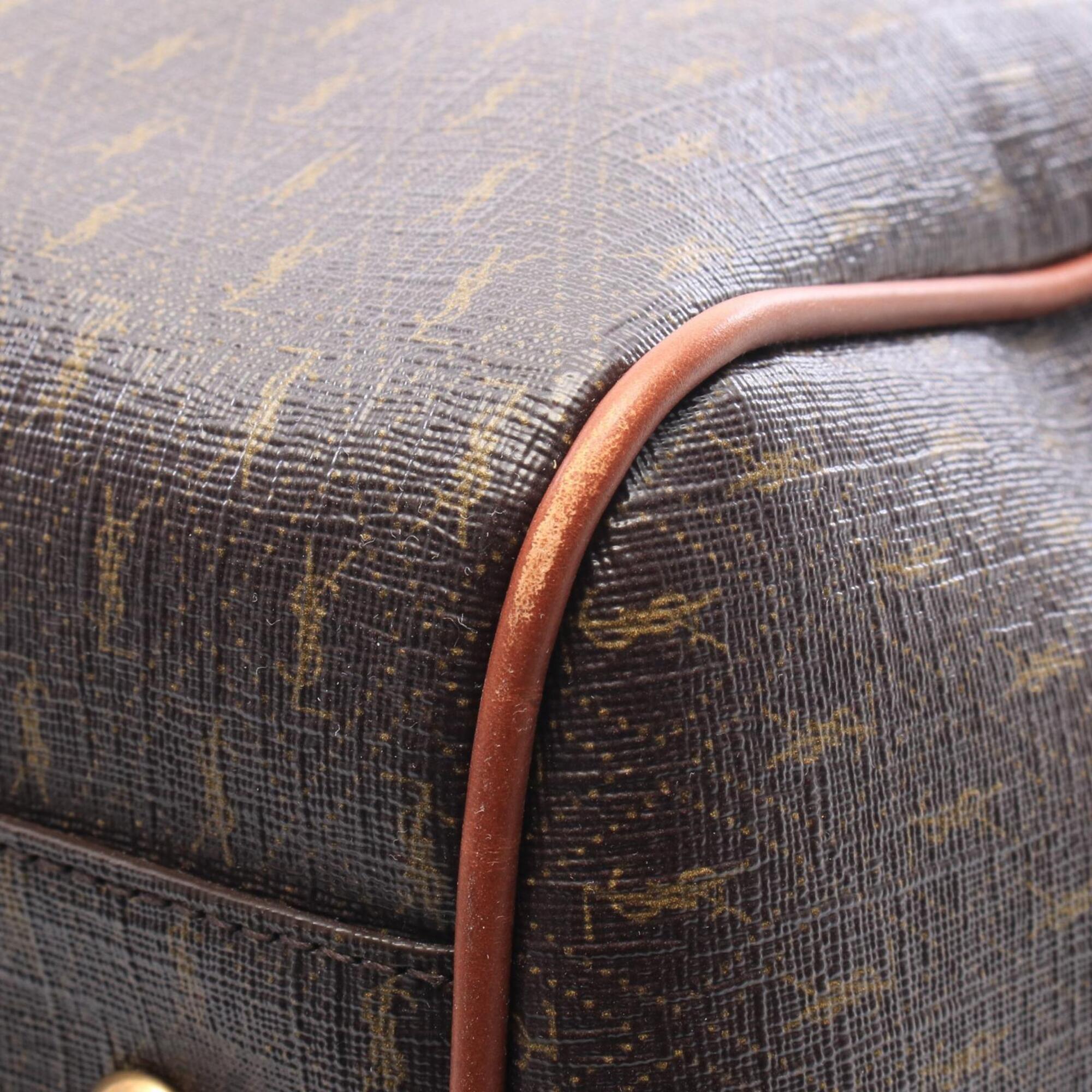 Yves Saint Laurent Brown Coated Canvas Leather Boston Bag Handbag (Pre-Owned)