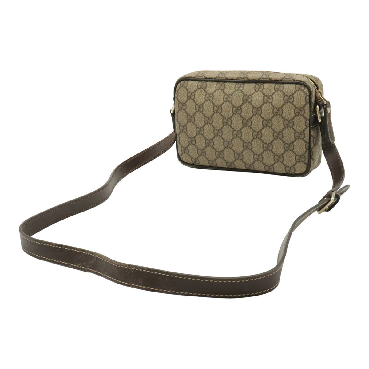 Gucci Beige Dark Brown Khaki Gg Supreme Canvas Leather Pochette Shoulder Bag (Pre-Owned)