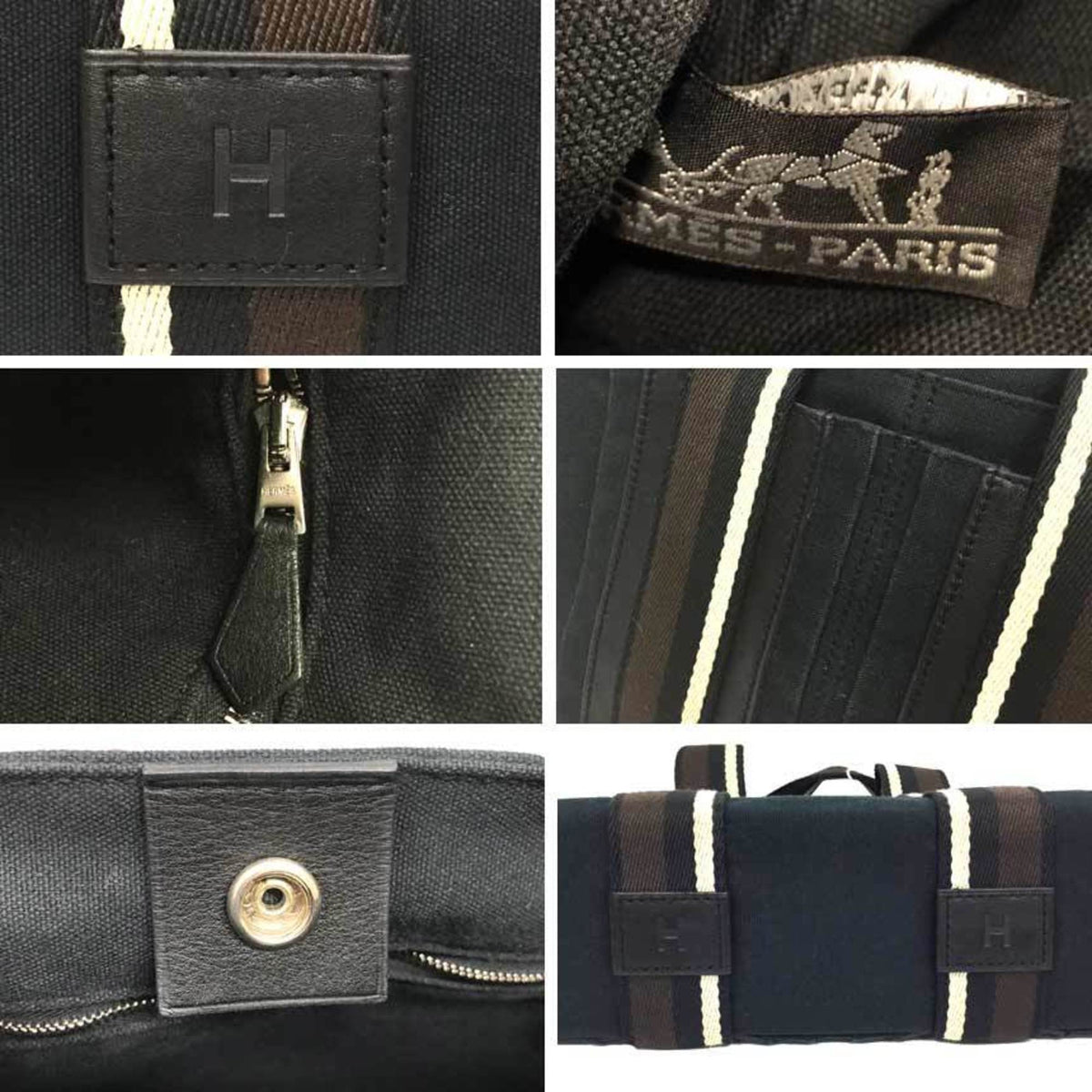 Hermes Black Canvas Leather Tote Bag (Pre-Owned)
