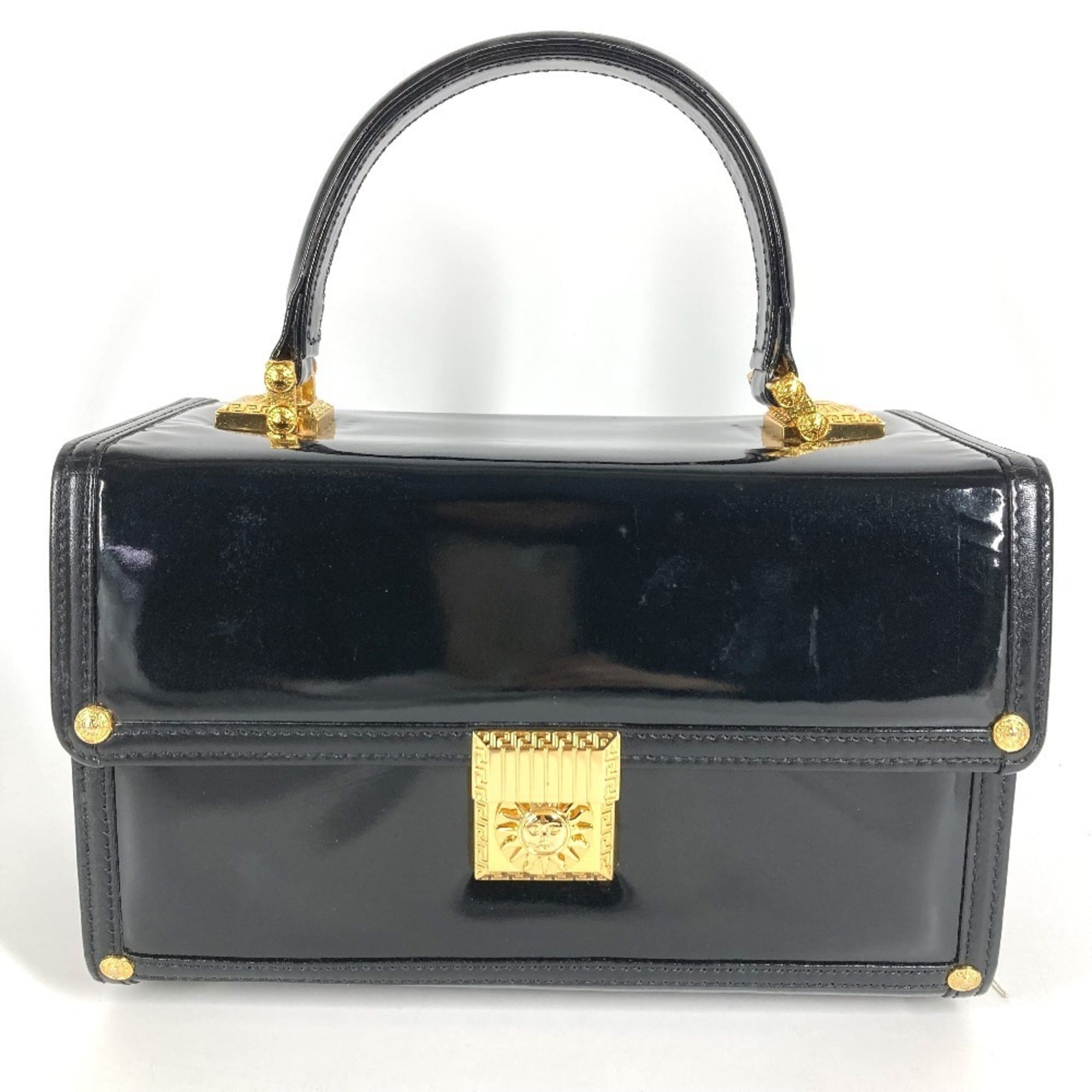 Versace Black Patent Leather Handbag Vanity Bag (Pre-Owned)