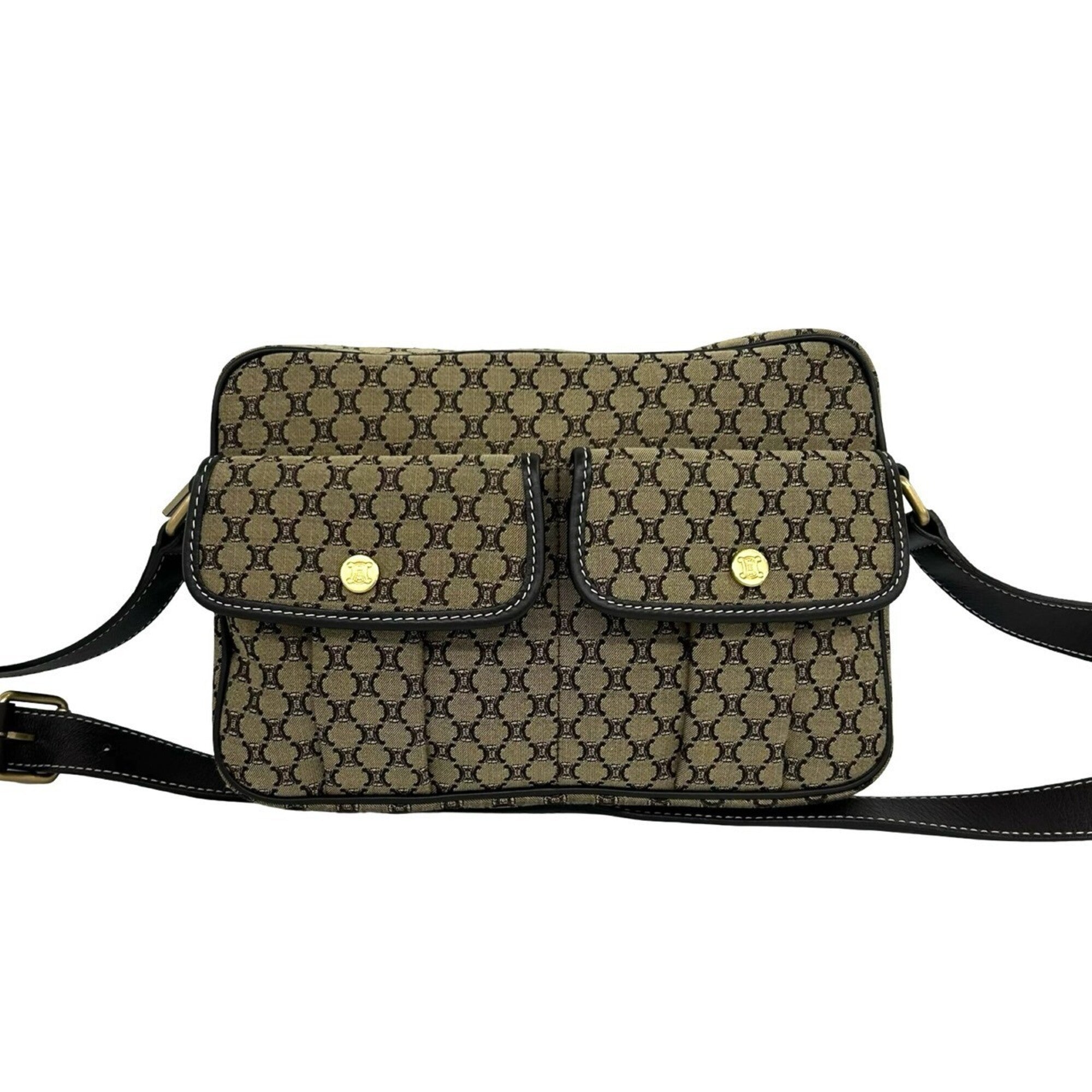 Celine Brown Canvas Leather Pochette Shoulder Bag (Pre-Owned)