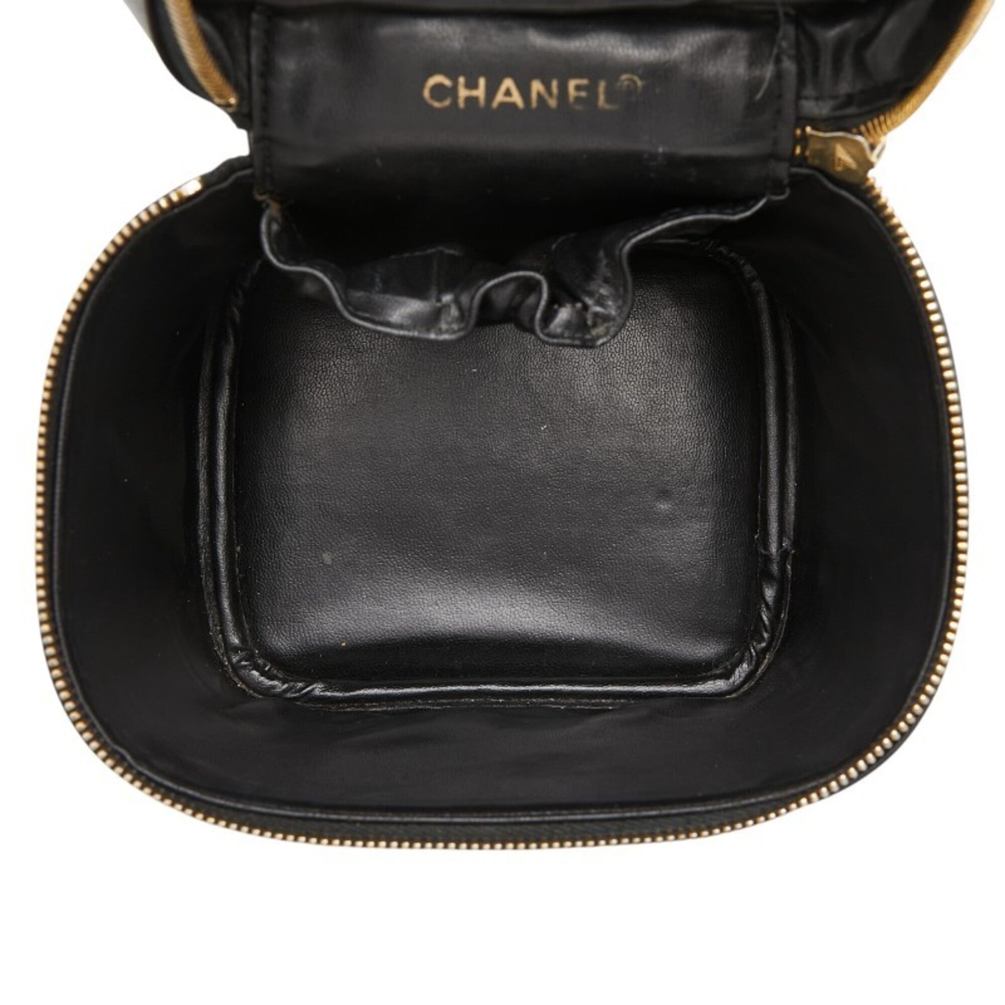 Chanel Black Leather Handbag Vanity Bag (Pre-Owned)
