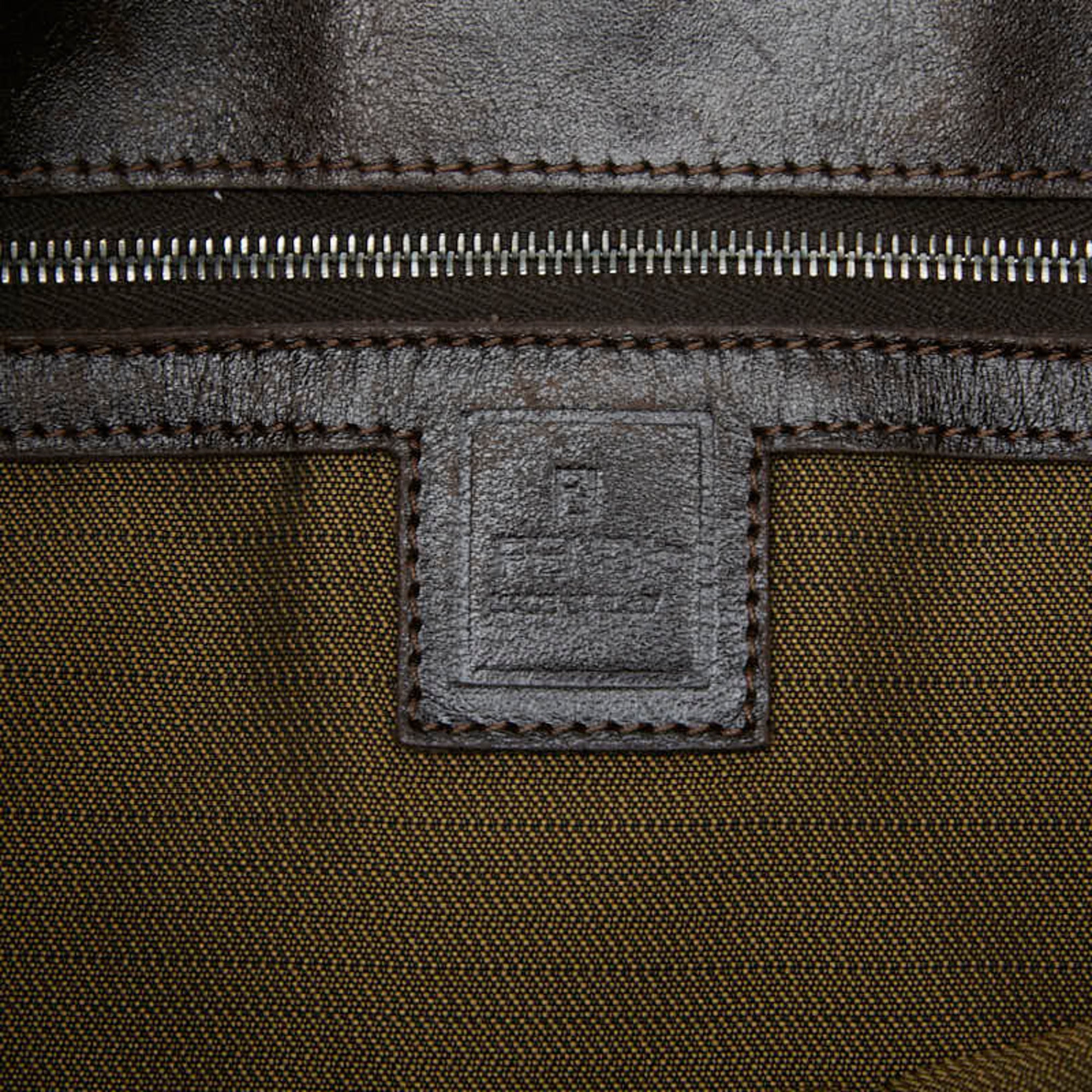 Fendi Brown Canvas Leather Shoulder Bag Tote Bag (Pre-Owned)