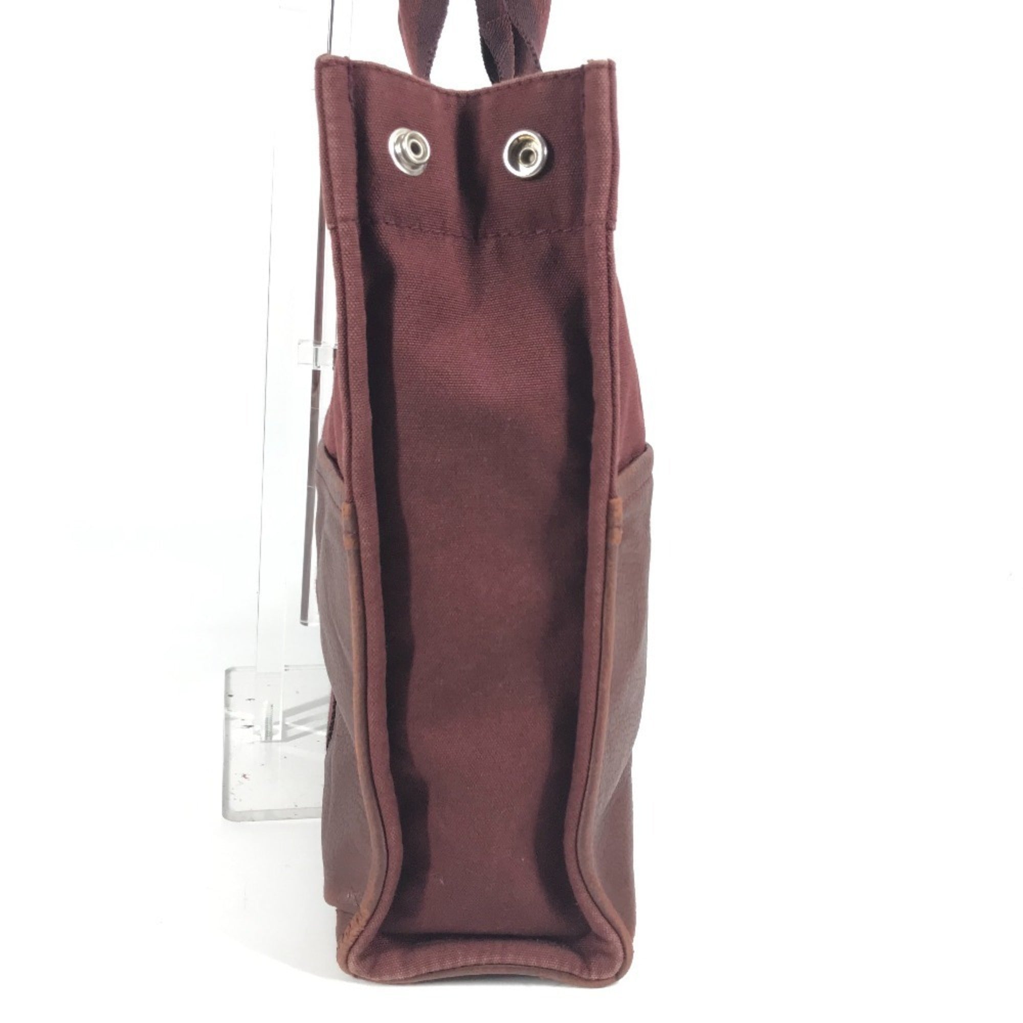 Hermes Red Color Wine Canvas Leather Handbag Tote Bag (Pre-Owned)