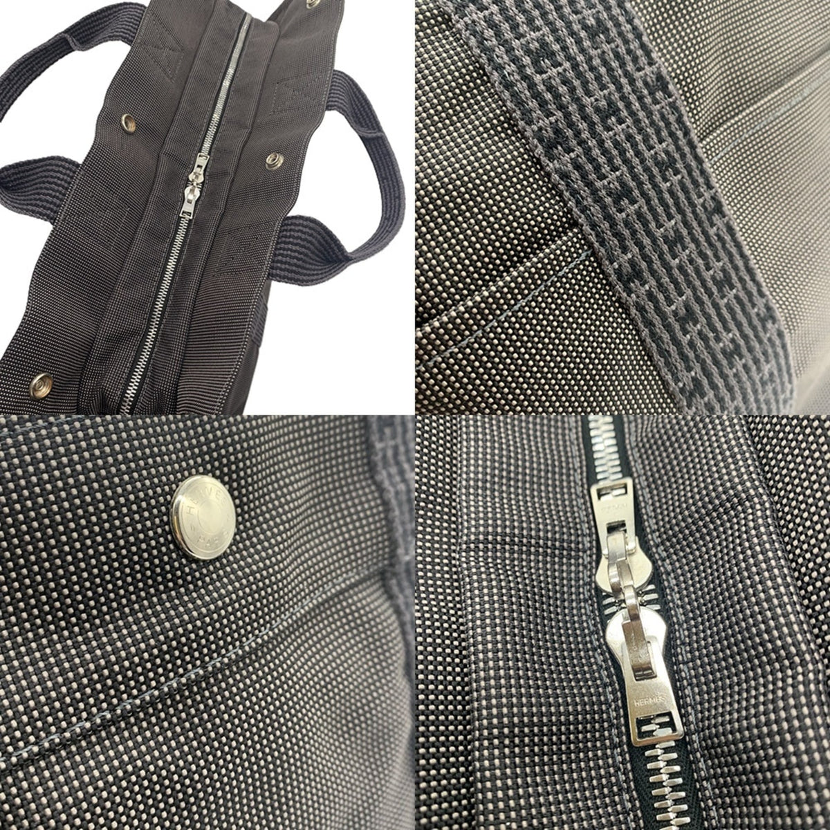 Hermes Her Line Gray Nylon Canvas Tote Bag (Pre-Owned)
