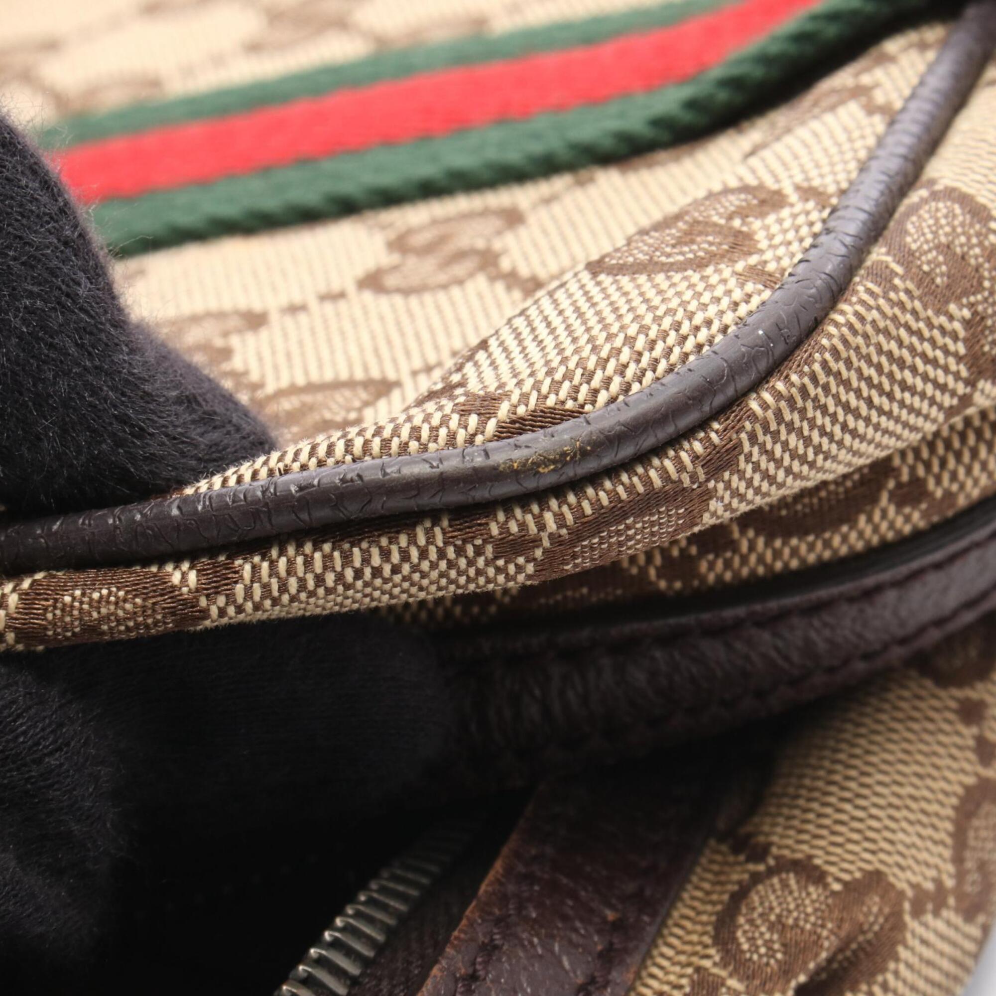 Gucci Beige Brown Multi-Color Canvas Leather Tote Bag (Pre-Owned)