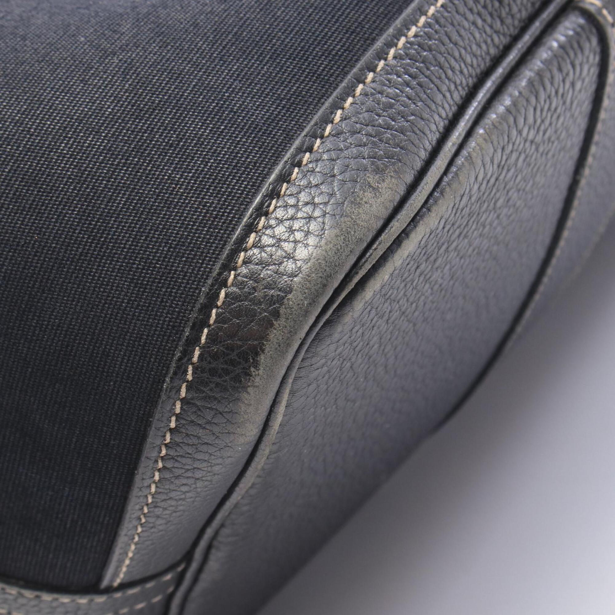 Hermes Black Toile Officier Handbag Tote Bag (Pre-Owned)