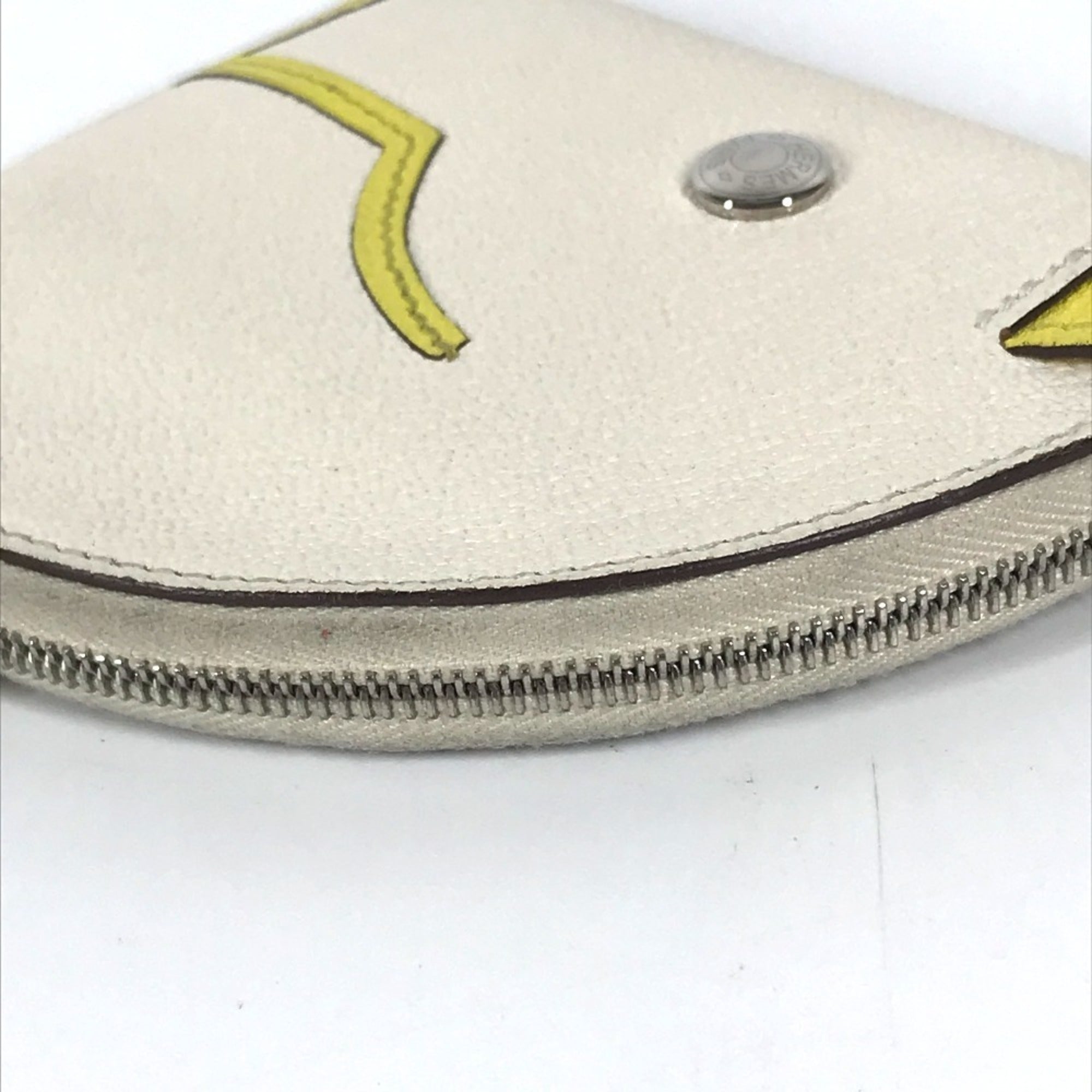 Hermes White Yellow Chevre Leather Coin Purse/Coin Case (Pre-Owned)