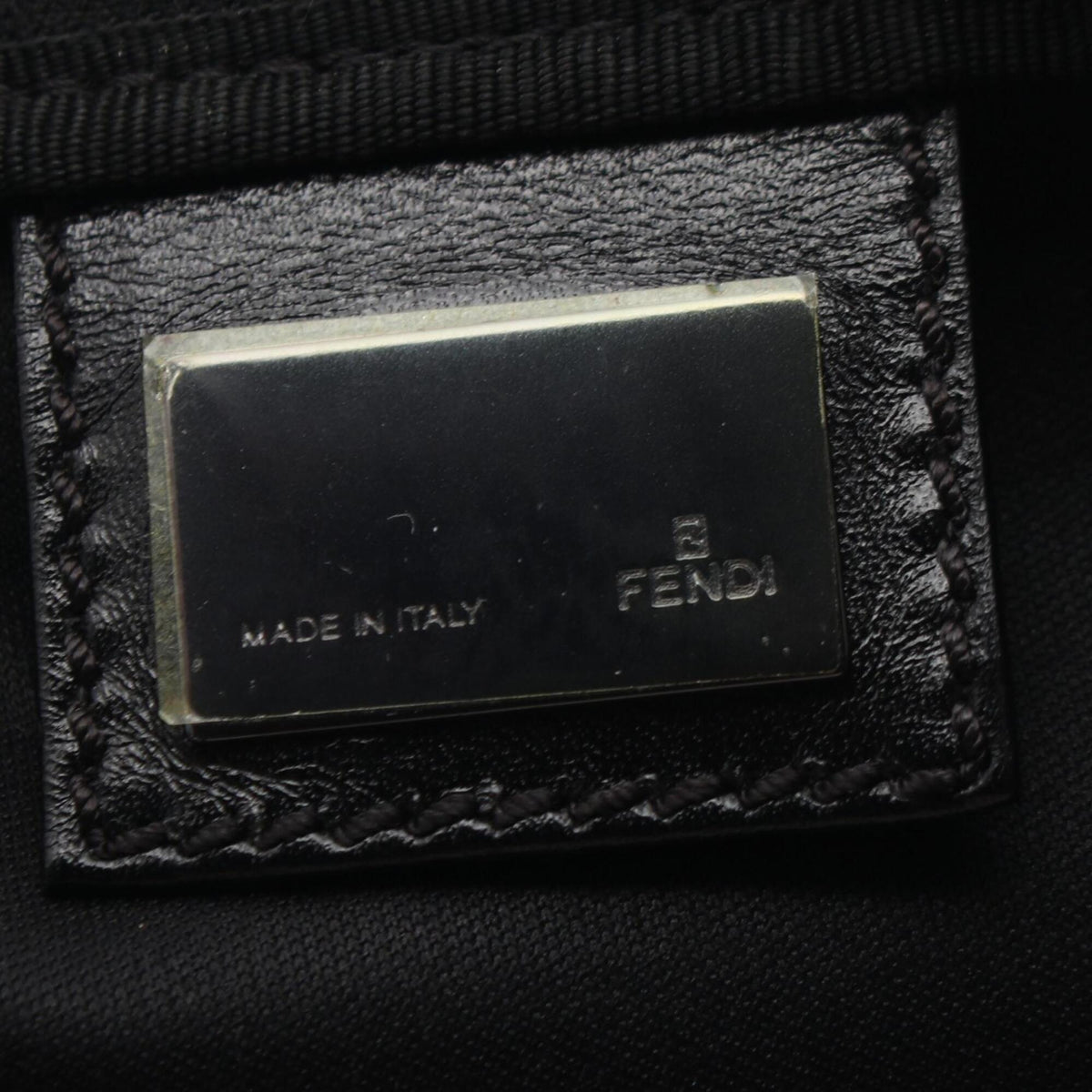Fendi Zucchino Black Canvas Leather Handbag Tote Bag (Pre-Owned)