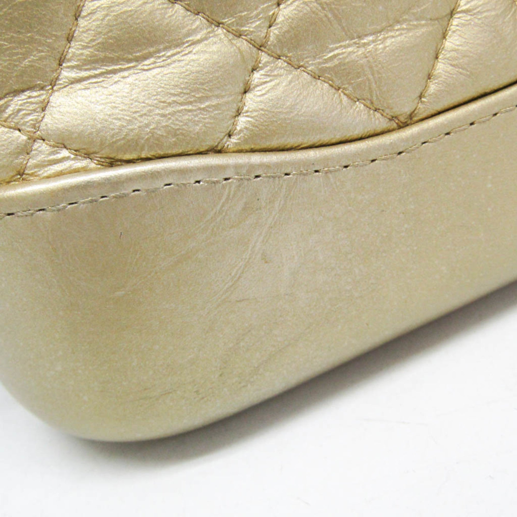 Chanel Gabrielle Double Zip Clutch With Chain Quilted Aged Calfskin Gold Leather Shoulder Bag Bag (Pre-Owned)