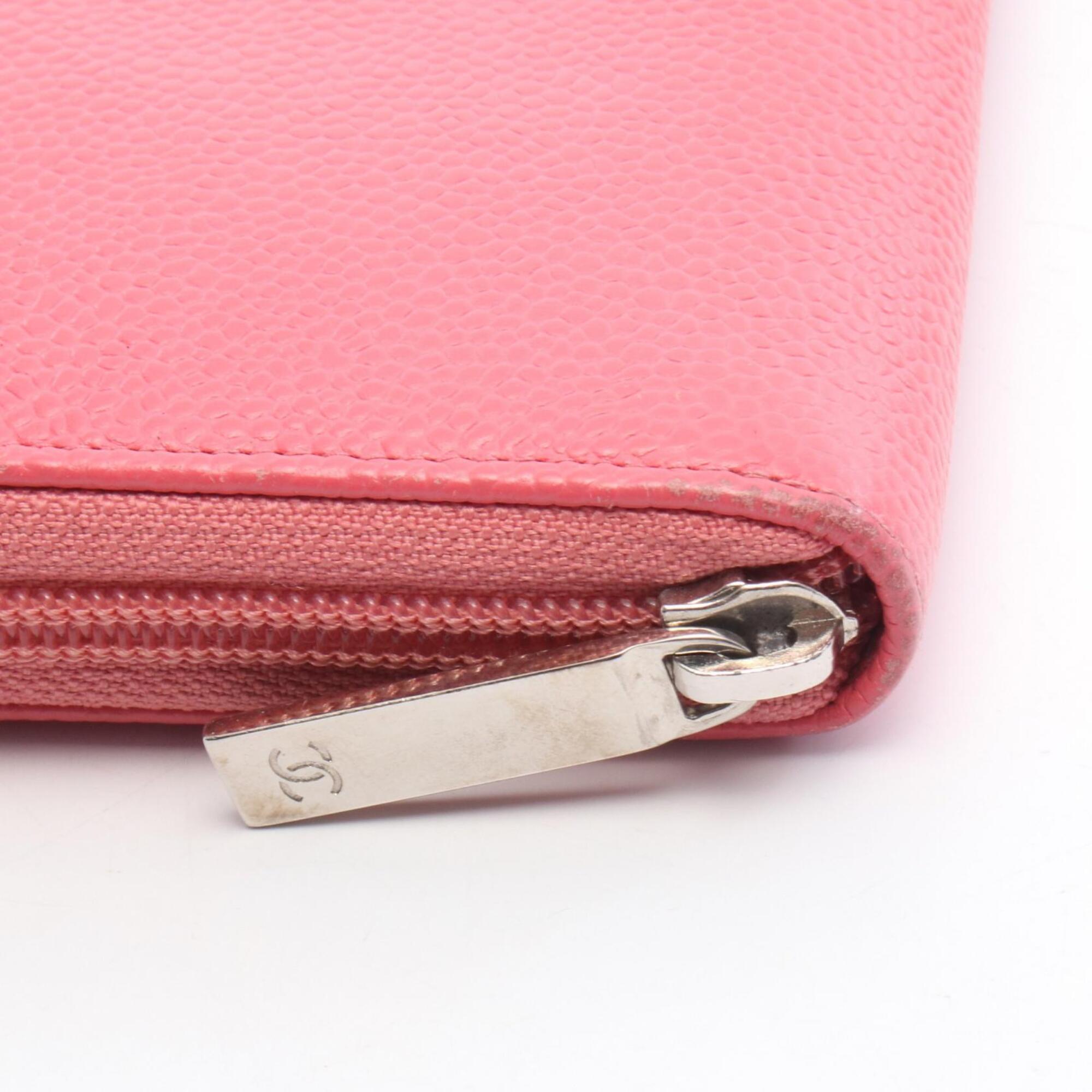 Chanel Pink Grained Calfskin Long Wallet (Bi-Fold) (Pre-Owned)