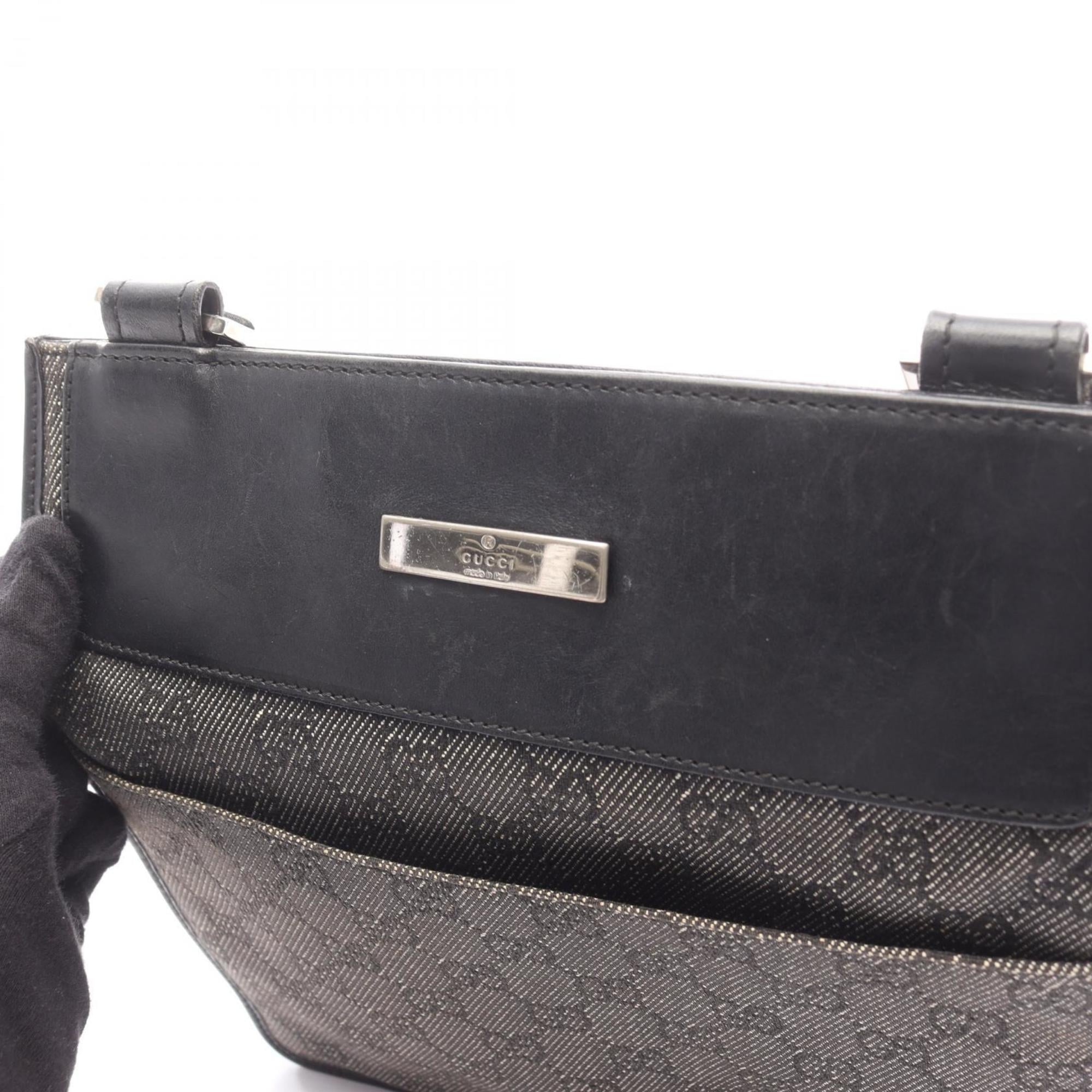 Gucci Black Denim Leather Handbag Shoulder Bag (Pre-Owned)