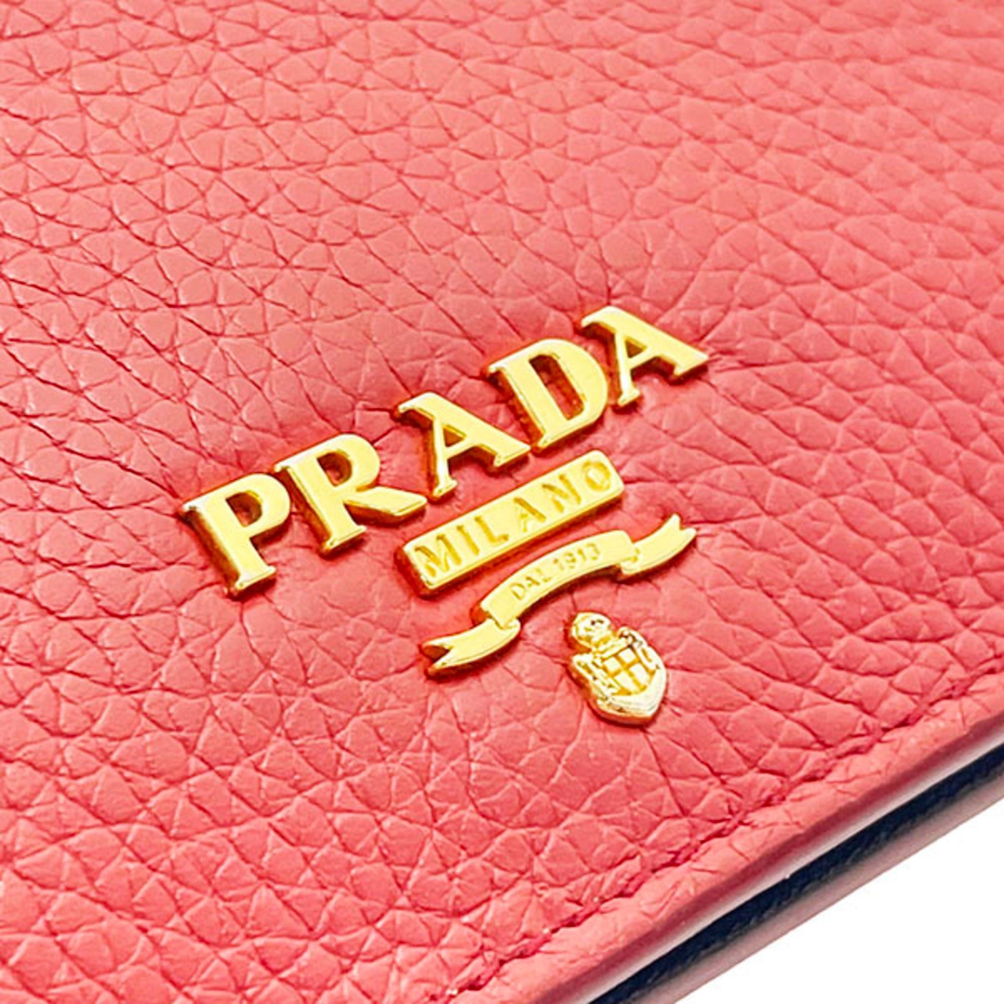 Prada Navy Red Color Leather Wallet (Bi-Fold) (Pre-Owned)