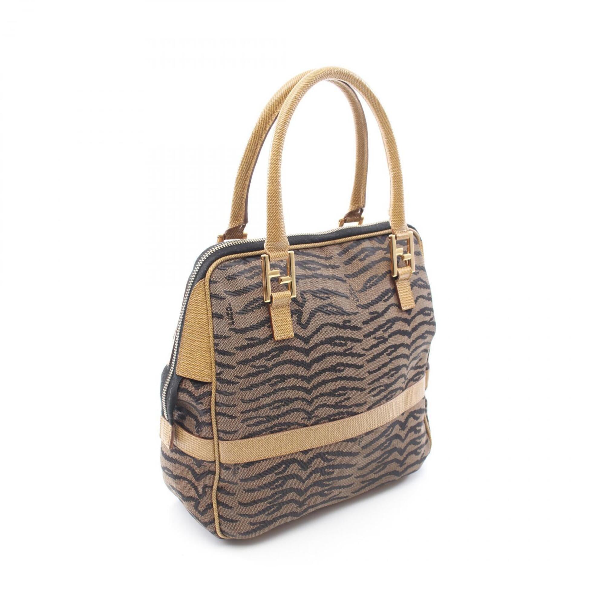 Fendi Black Brown Canvas Leather Handbag Tote Bag (Pre-Owned)
