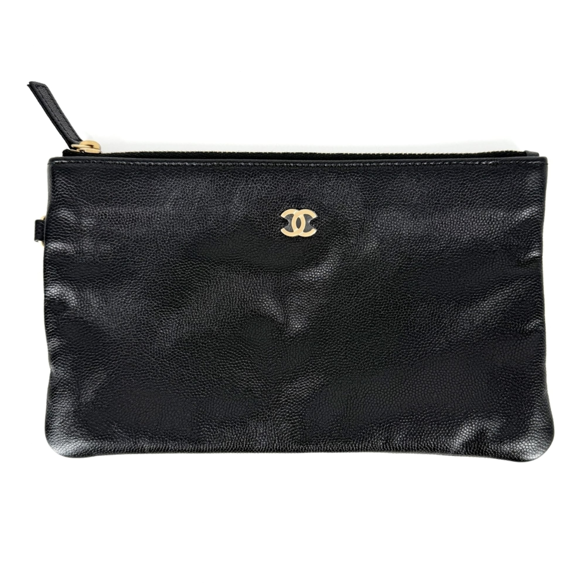 Chanel Matelasse Black Grained Calfskin Handbag Pouch Shoulder Bag (Pre-Owned)