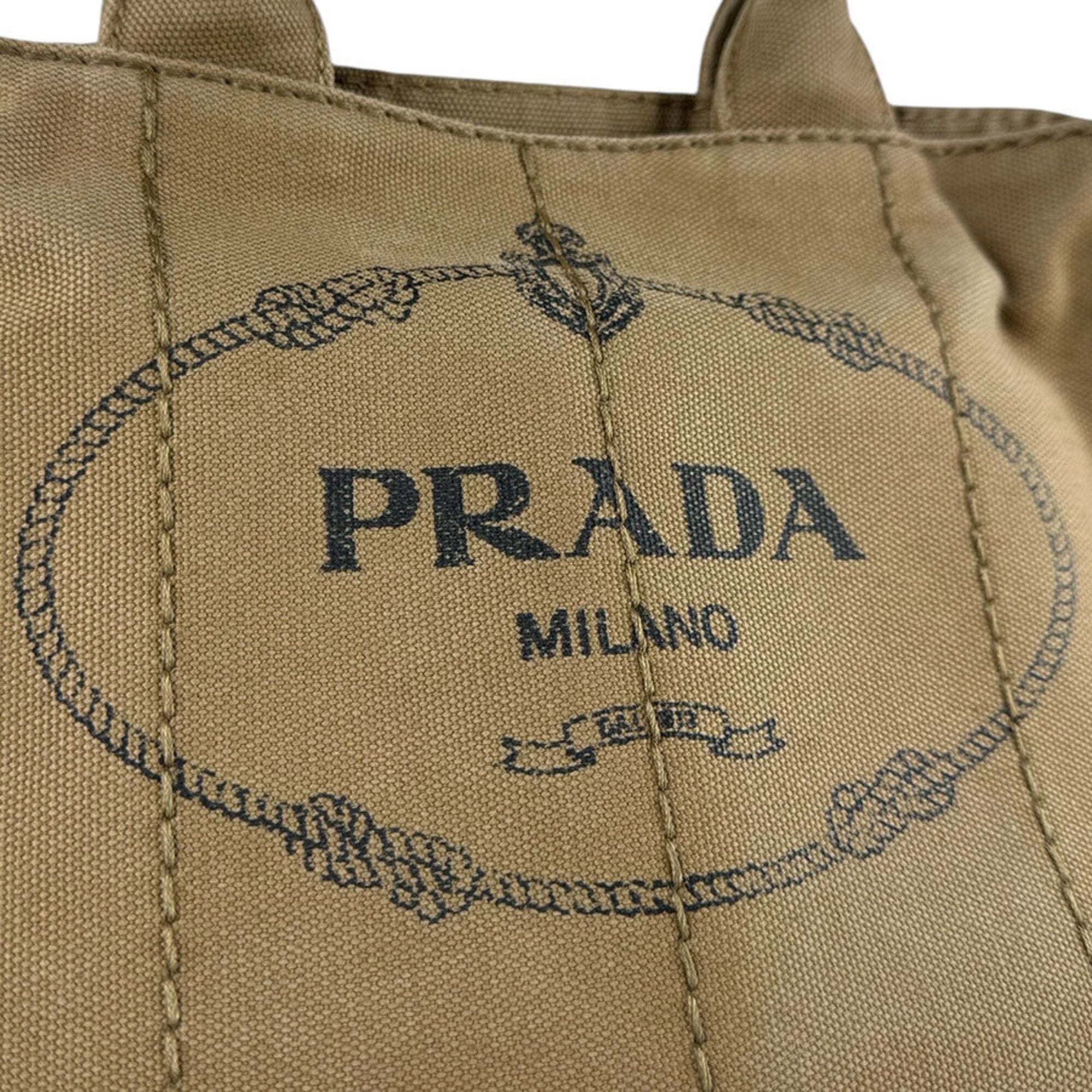 Prada Beige Brown Canapa Handbag Shoulder Bag (Pre-Owned)