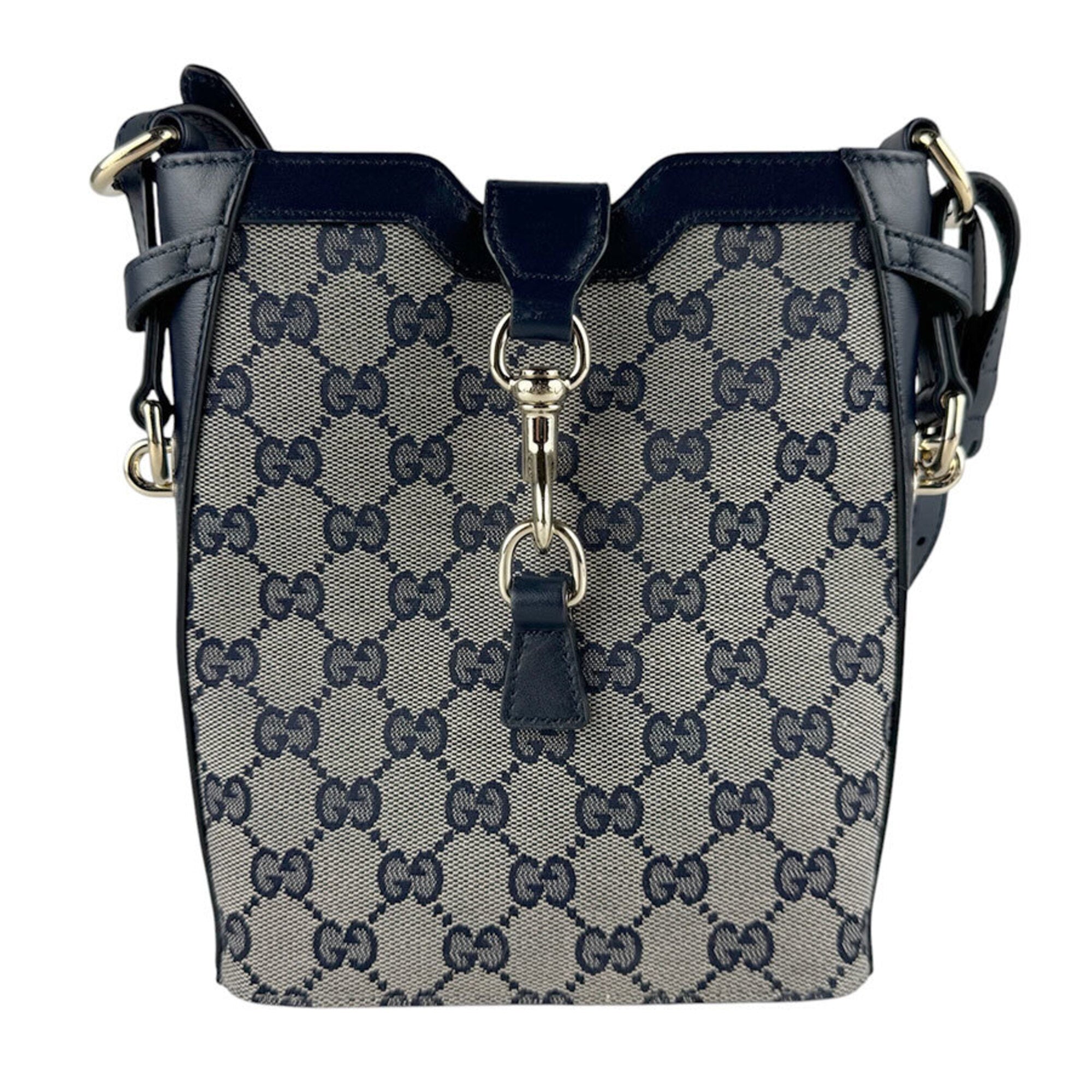 Gucci Navy Red Color Gg Canvas Leather Shoulder Bag (Pre-Owned)
