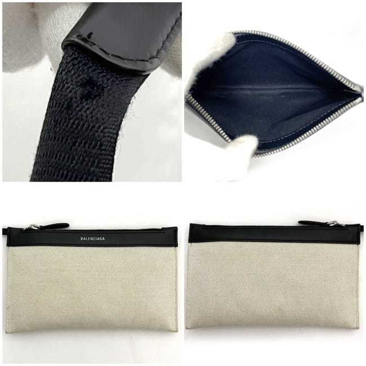 Balenciaga Black White Canvas Leather Handbag Tote Bag (Pre-Owned)