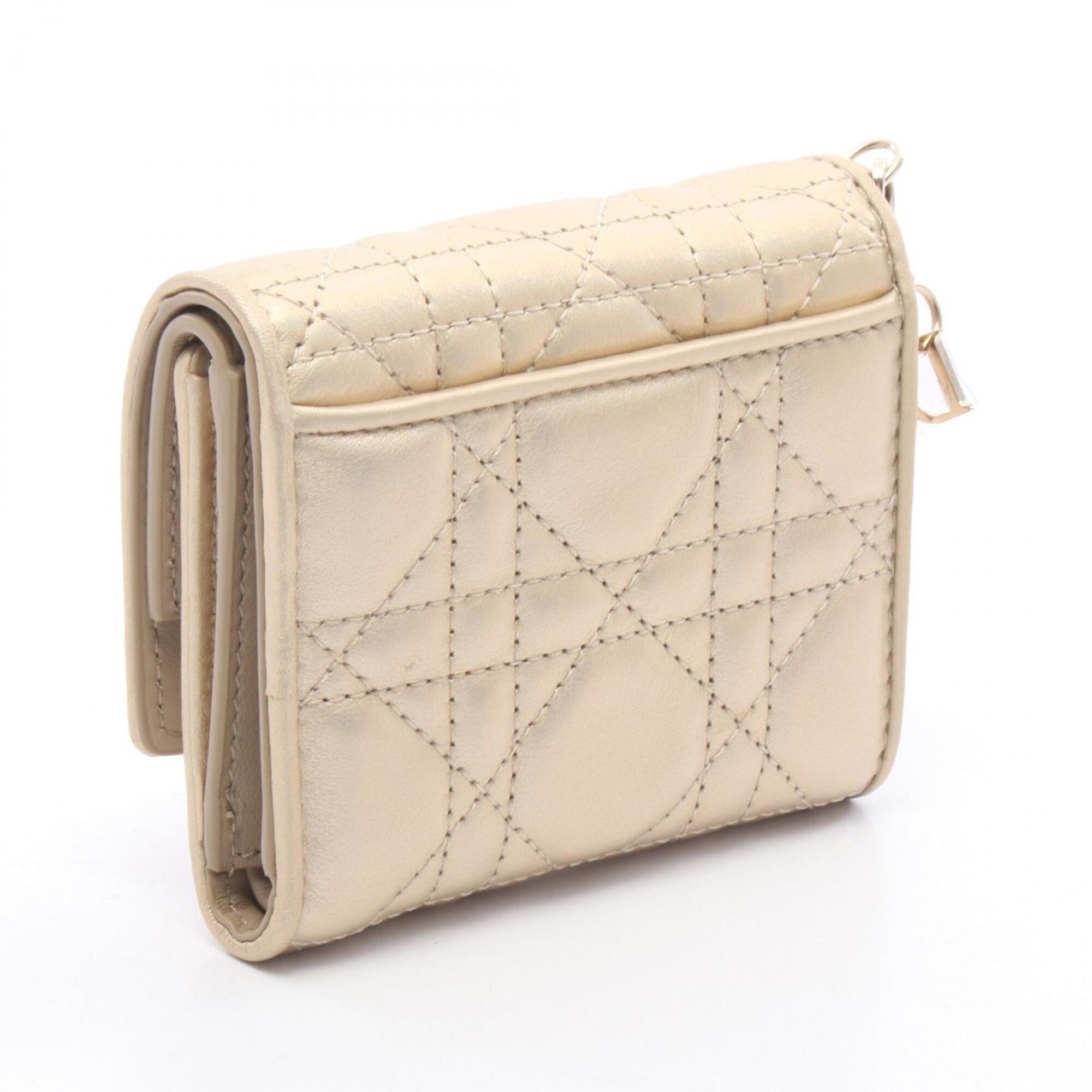 Christian Dior Gold Leather Wallet (Tri-Fold) (Pre-Owned)