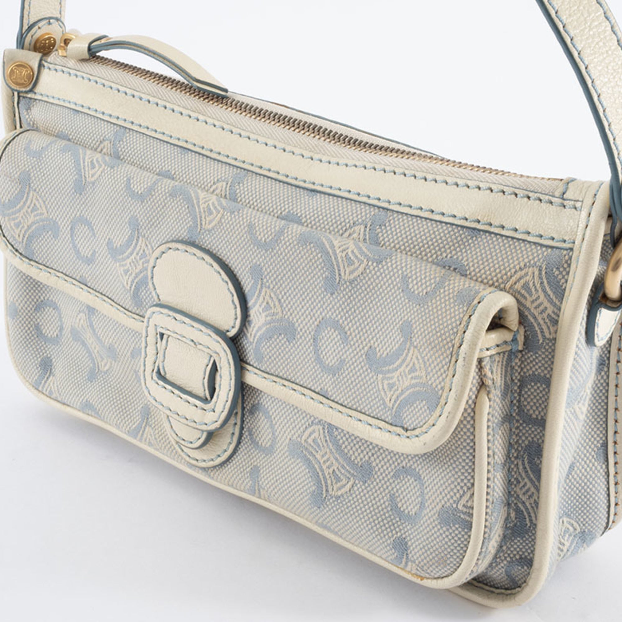 Celine Macadam Blue White Canvas Leather Shoulder Bag (Pre-Owned)