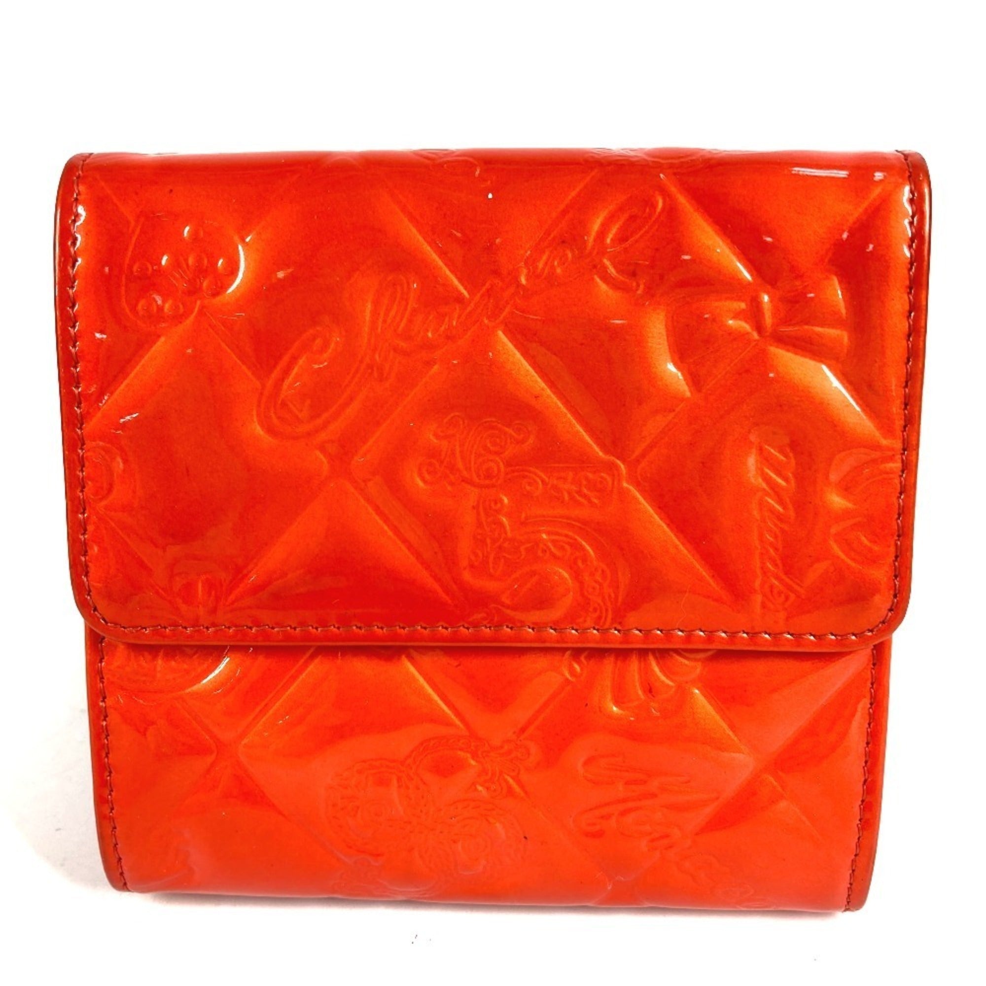Chanel Orange Red Color Patent Leather Wallet (Tri-Fold) (Pre-Owned)