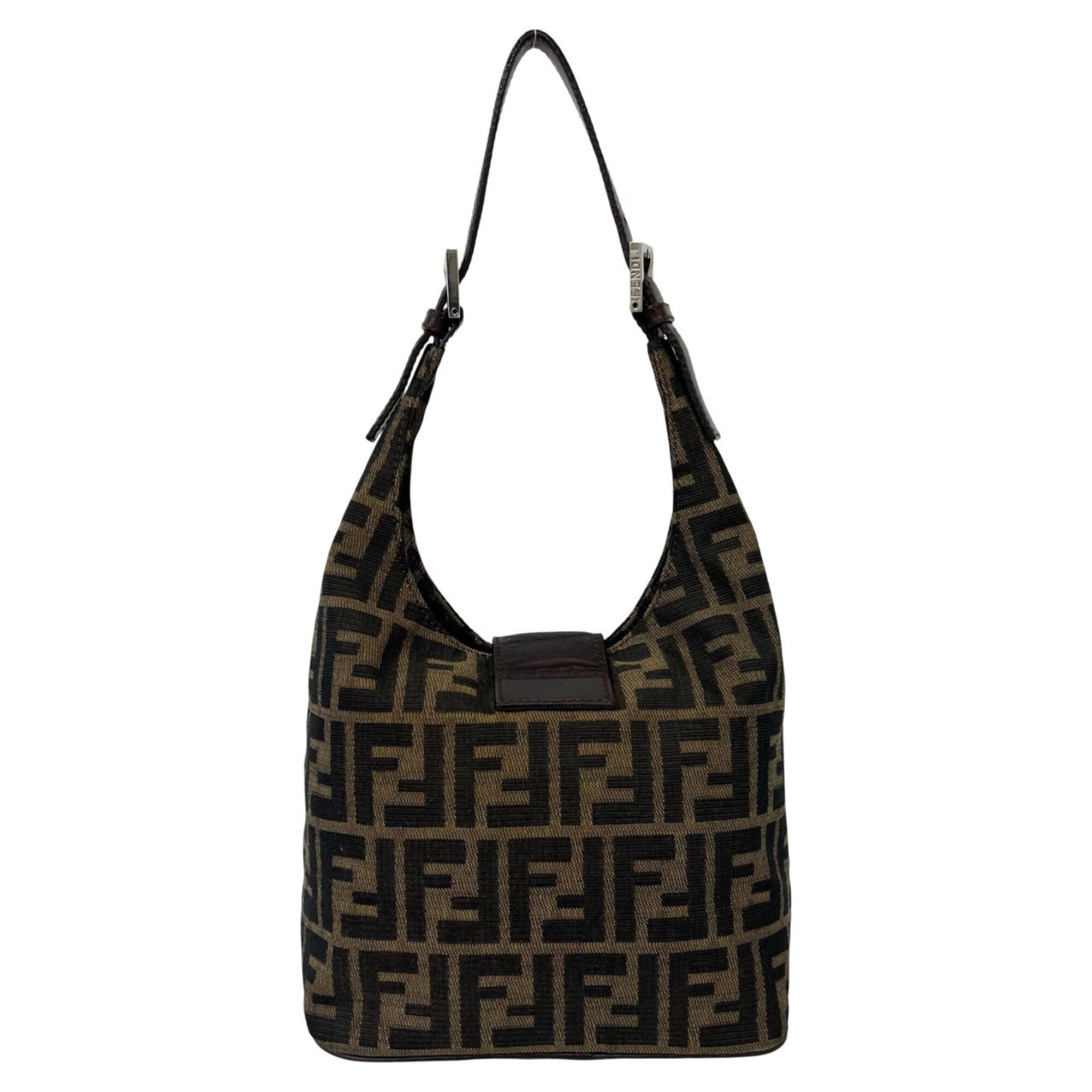 Fendi Black Brown Canvas Leather Shoulder Bag Tote Bag (Pre-Owned)