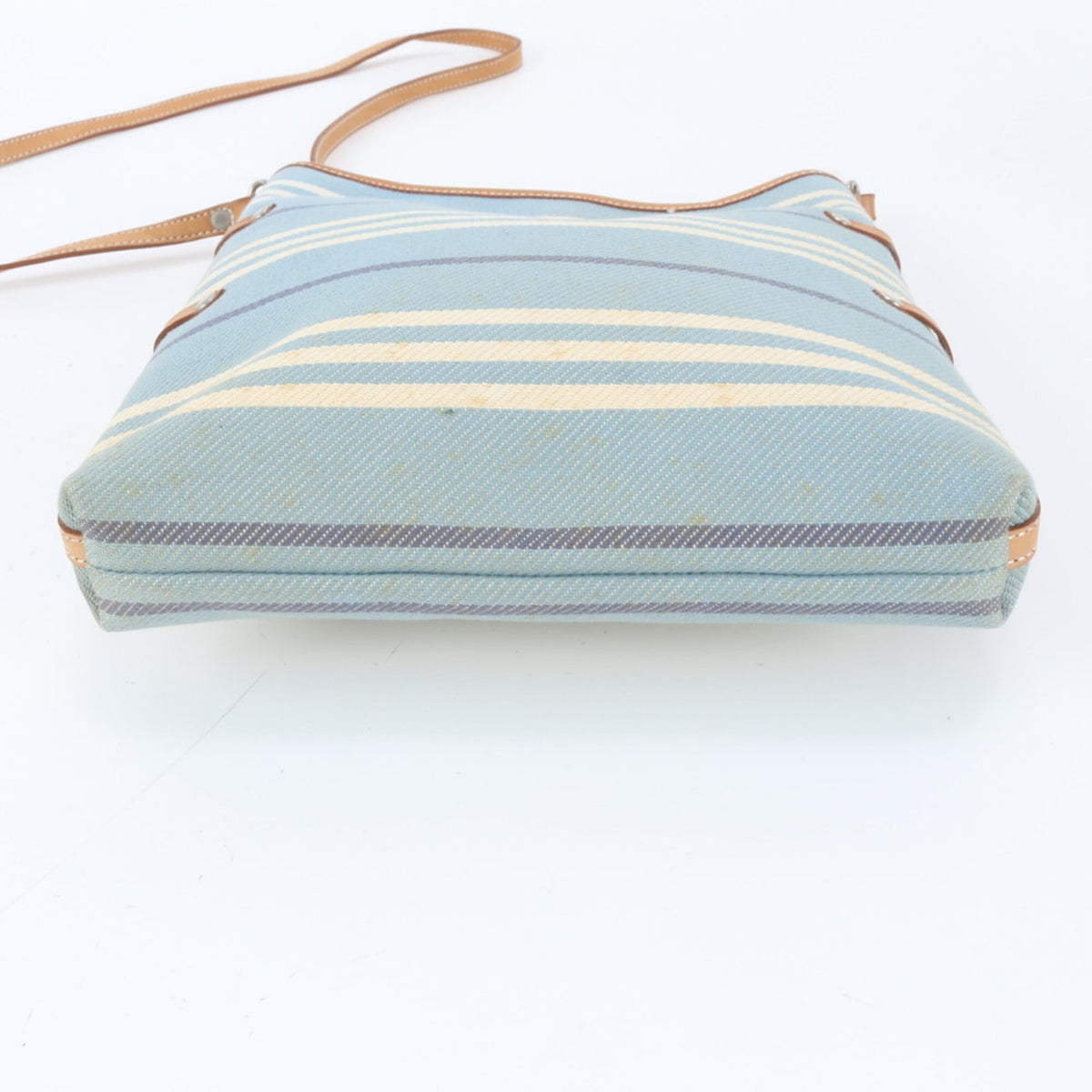 Burberry Brown Light Blue White Leather Canvas Handbag Shoulder Bag Tote Bag (Pre-Owned)