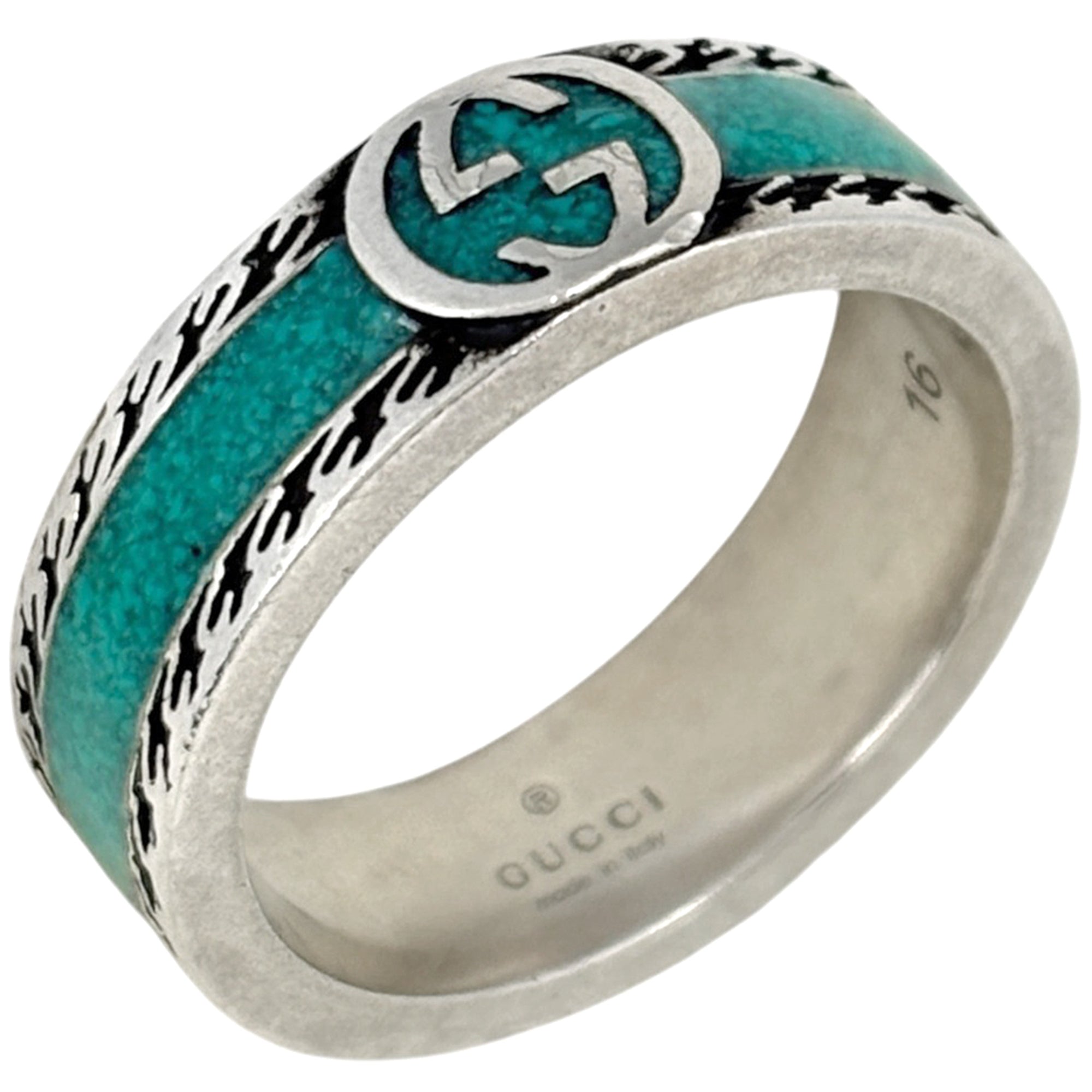 Gucci Silver Blue Silver 925 Band Ring (Pre-Owned)