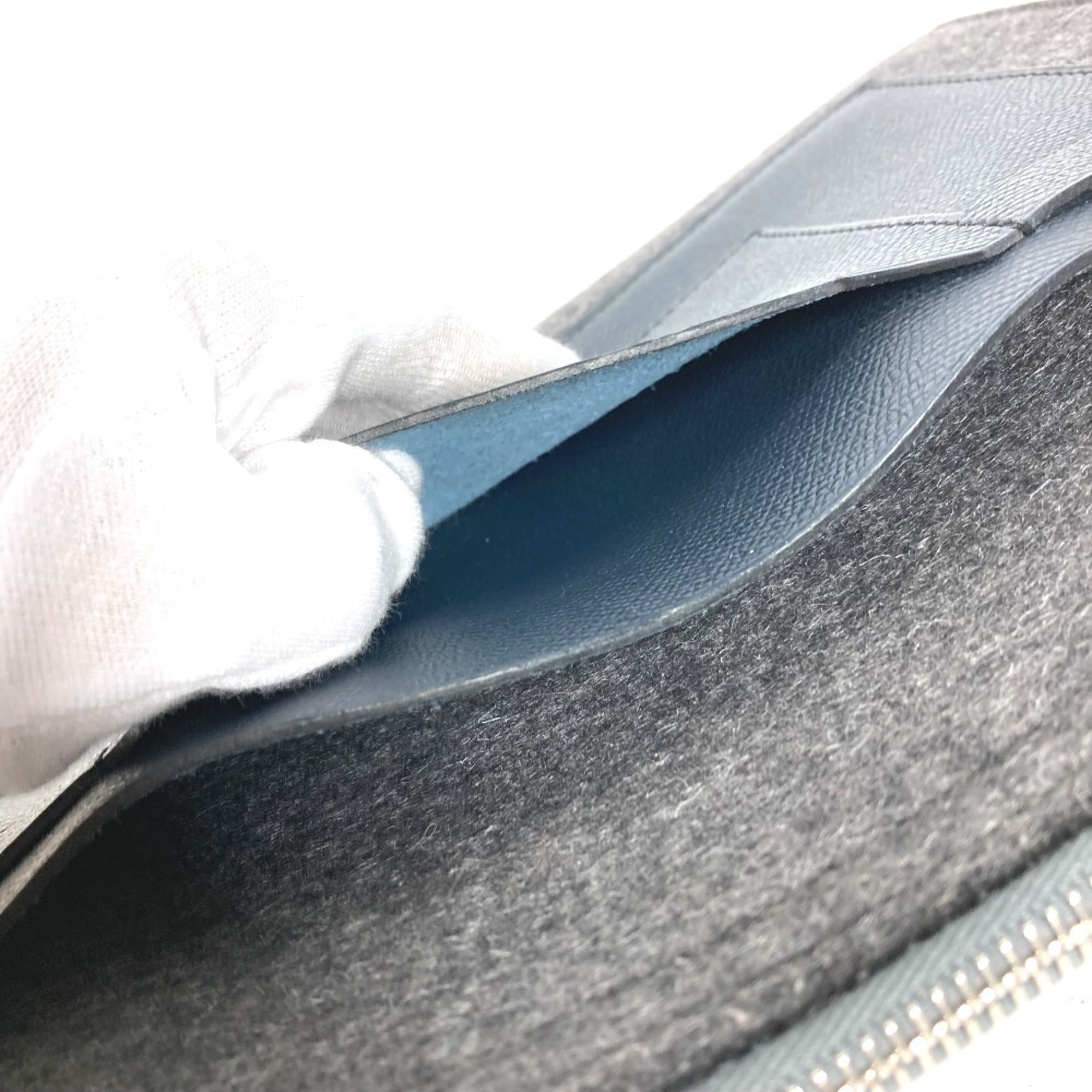 Hermes Bicolor Gray Navy Felt Leather Clutch Bag Pouch (Pre-Owned)