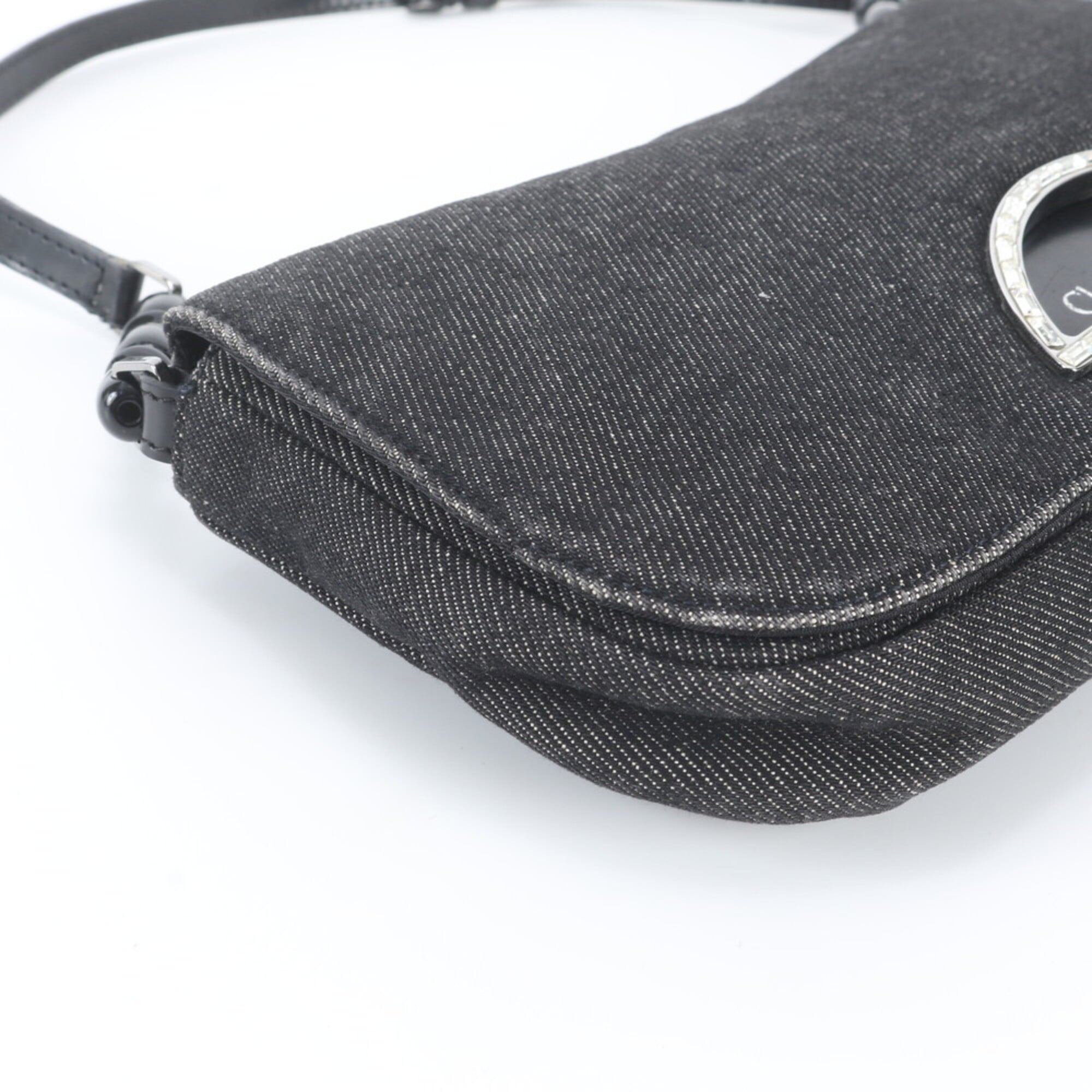 Christian Dior Black Leather Canvas Handbag Shoulder Bag Tote Bag (Pre-Owned)