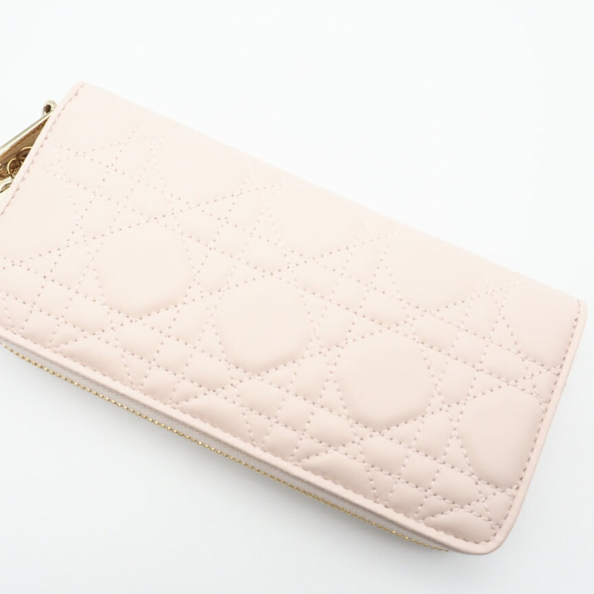 Christian Dior Lady Dior Pink Leather Long Wallet (Bi-Fold) (Pre-Owned)