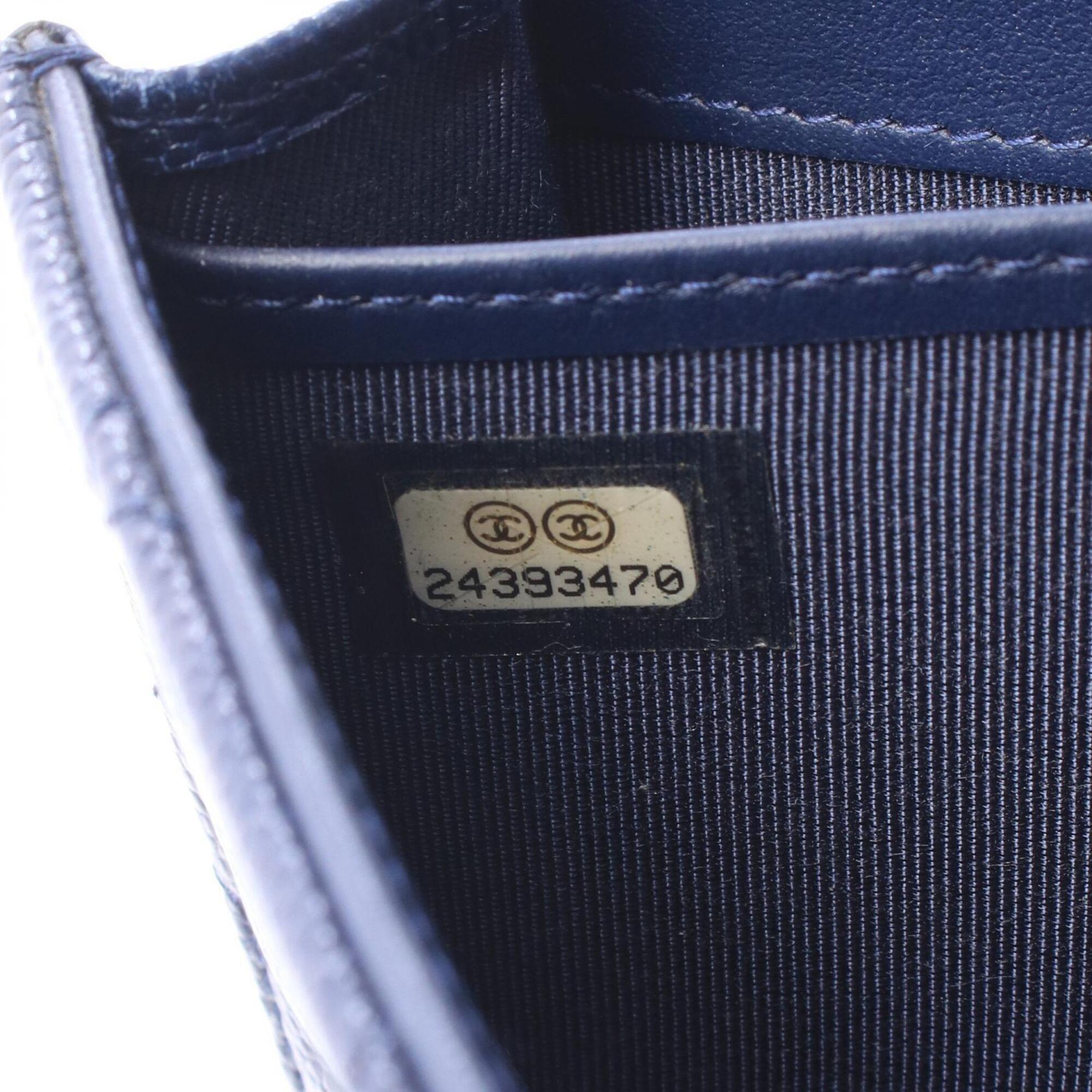 Chanel Navy Grained Calfskin Long Wallet (Bi-Fold) (Pre-Owned)