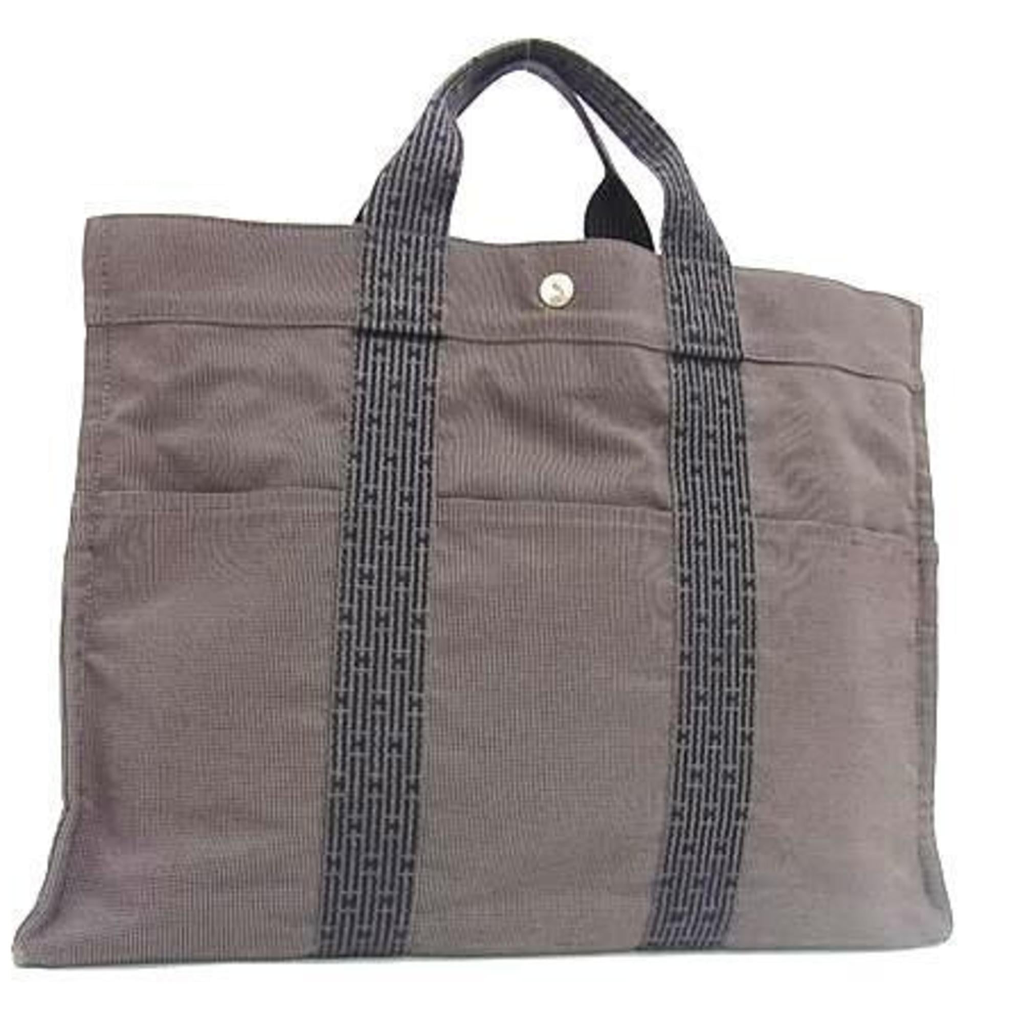 Hermes Her Line Gray Canvas Handbag Shoulder Bag Tote Bag (Pre-Owned)