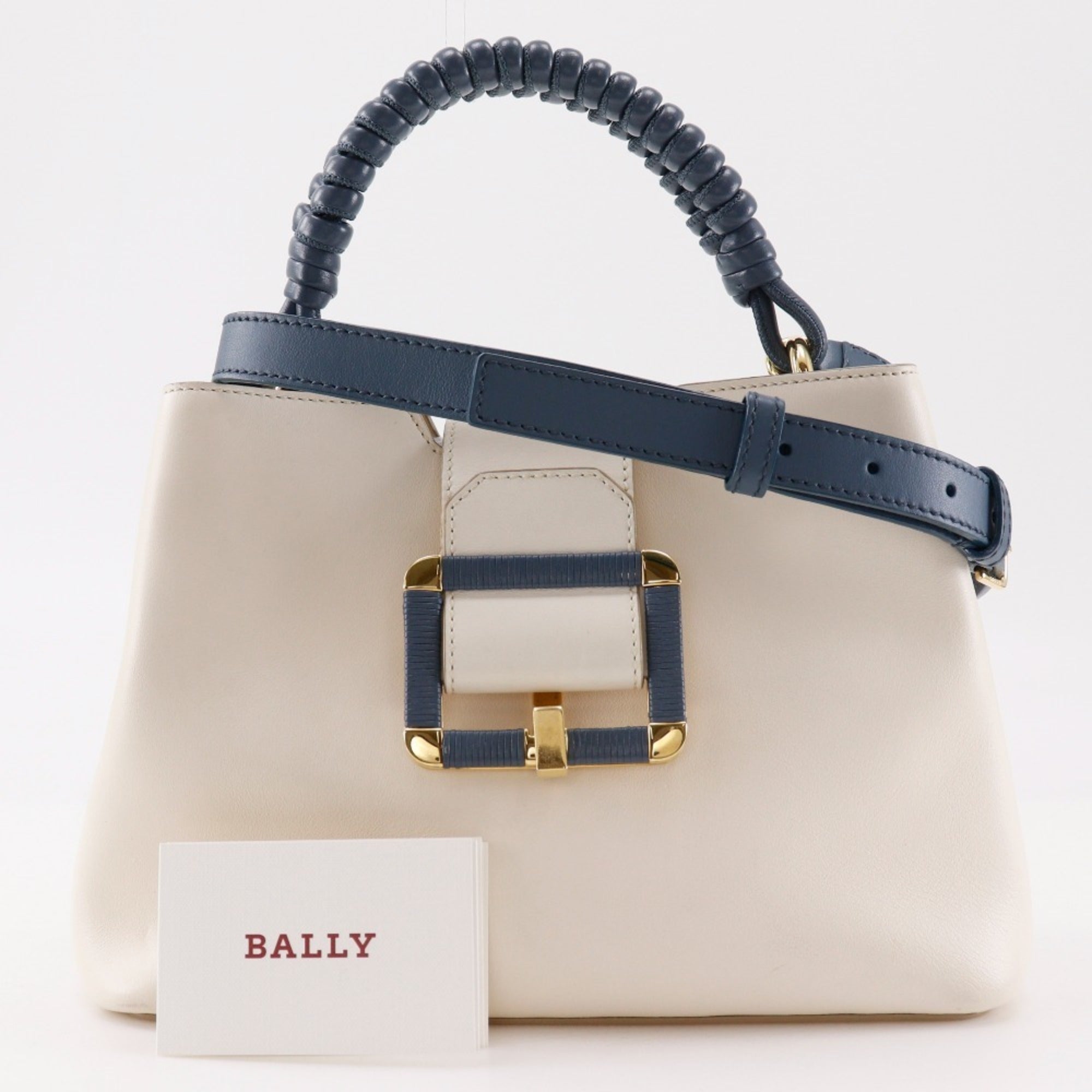 Bally Blue White Leather Handbag (Pre-Owned)