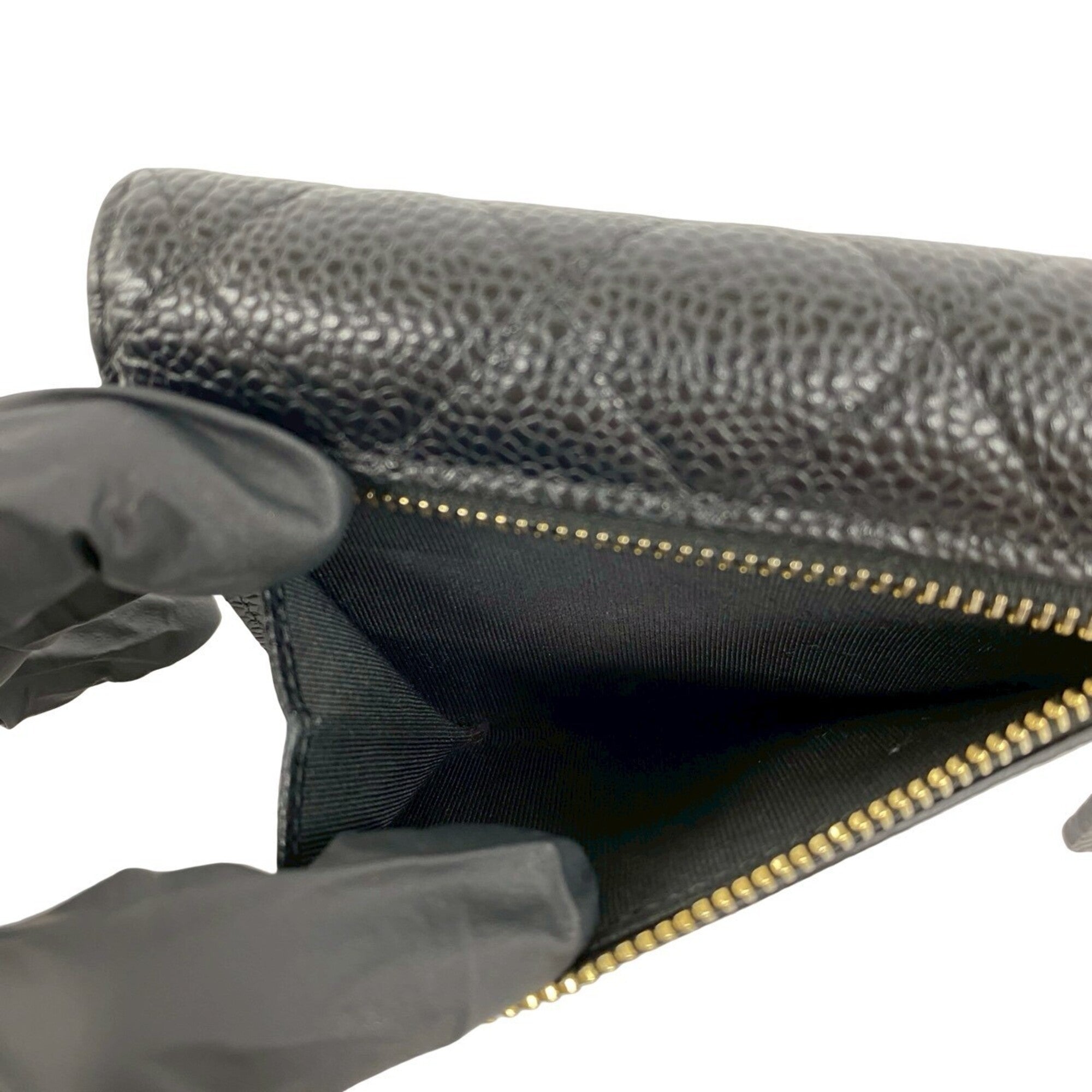 Chanel Black Grained Calfskin Wallet (Tri-Fold) (Pre-Owned)