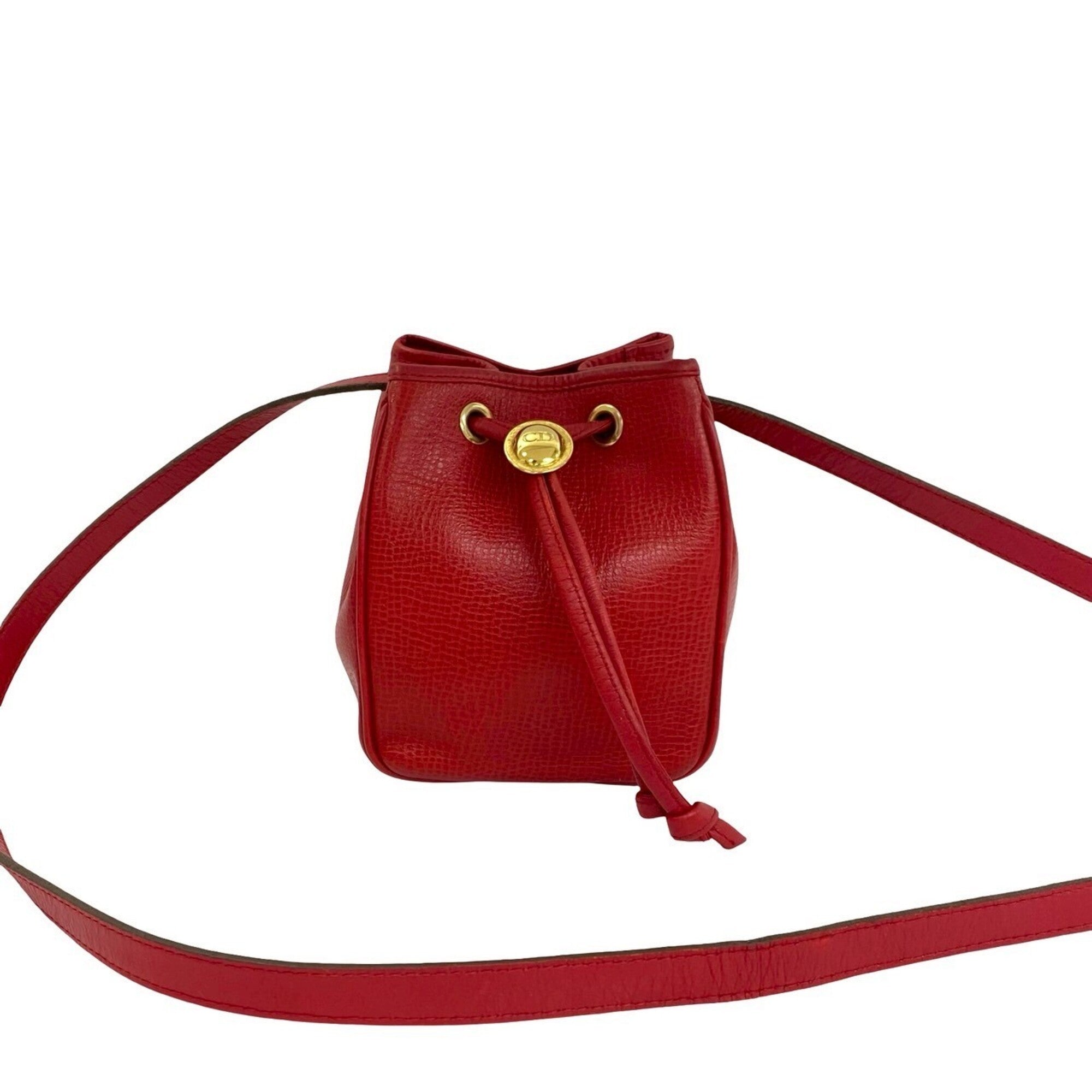 Christian Dior Red Color Leather Pochette Shoulder Bag (Pre-Owned)