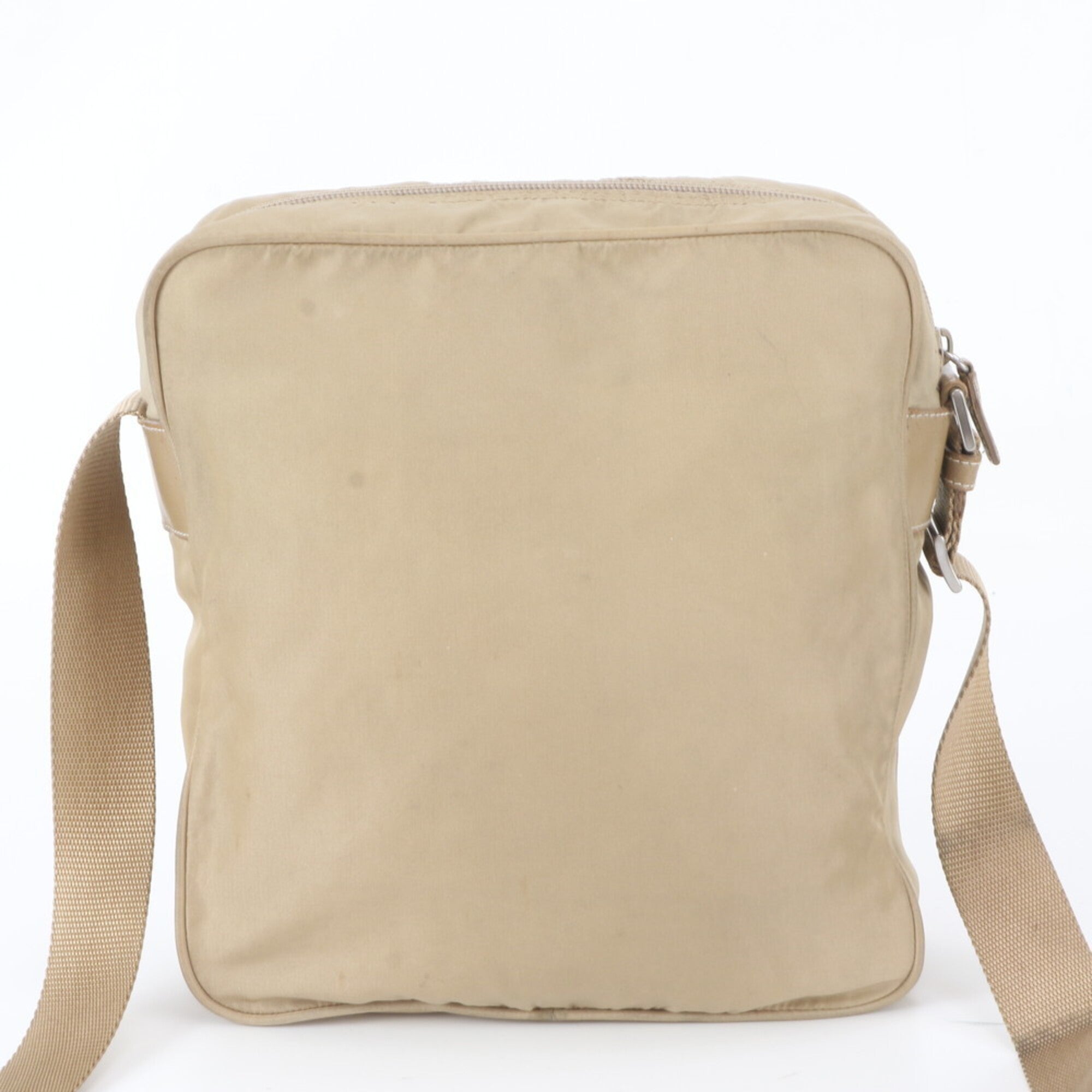 Prada Beige Leather Nylon Handbag Shoulder Bag Tote Bag (Pre-Owned)
