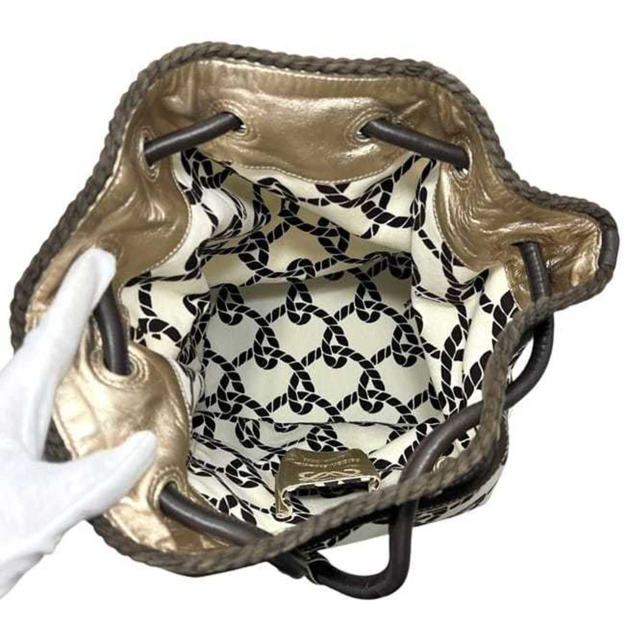 Loewe Brown White Canvas Leather Shoulder Bag (Pre-Owned)