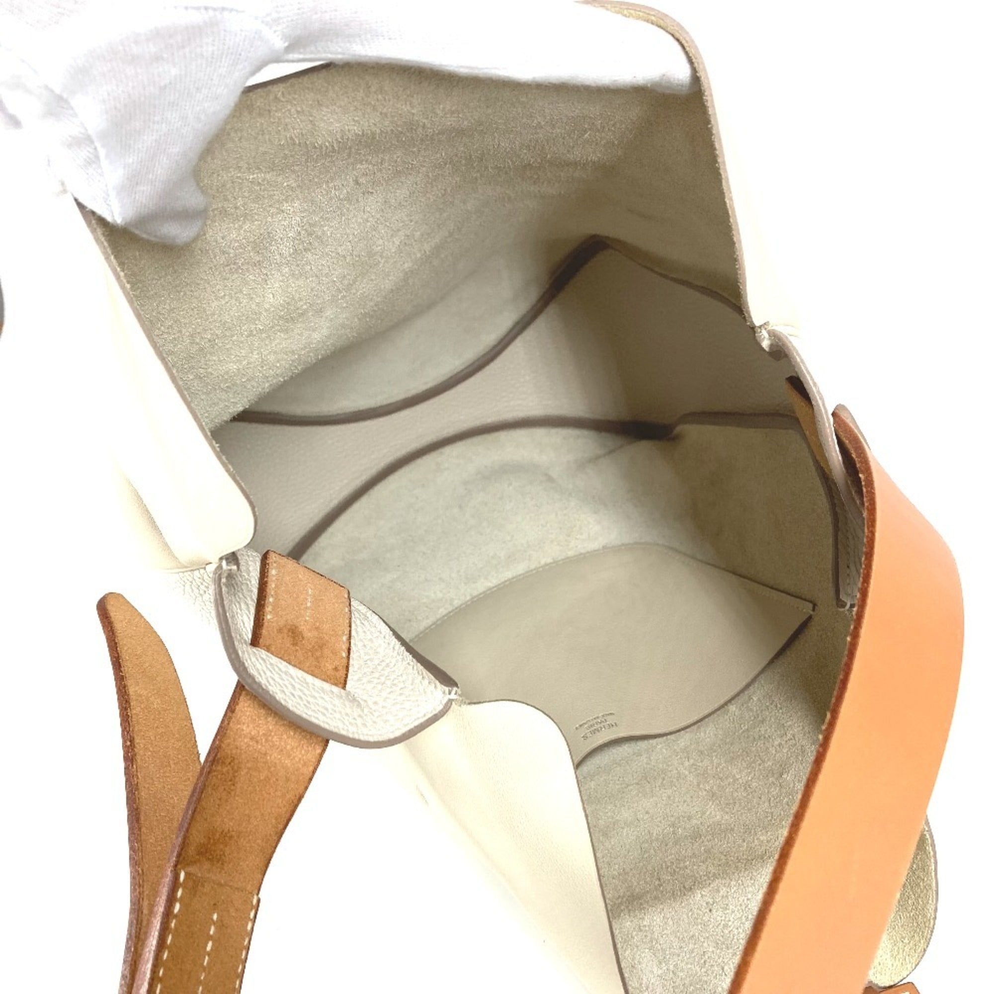 Hermes Brown Ivory Leather Shoulder Bag Tote Bag (Pre-Owned)