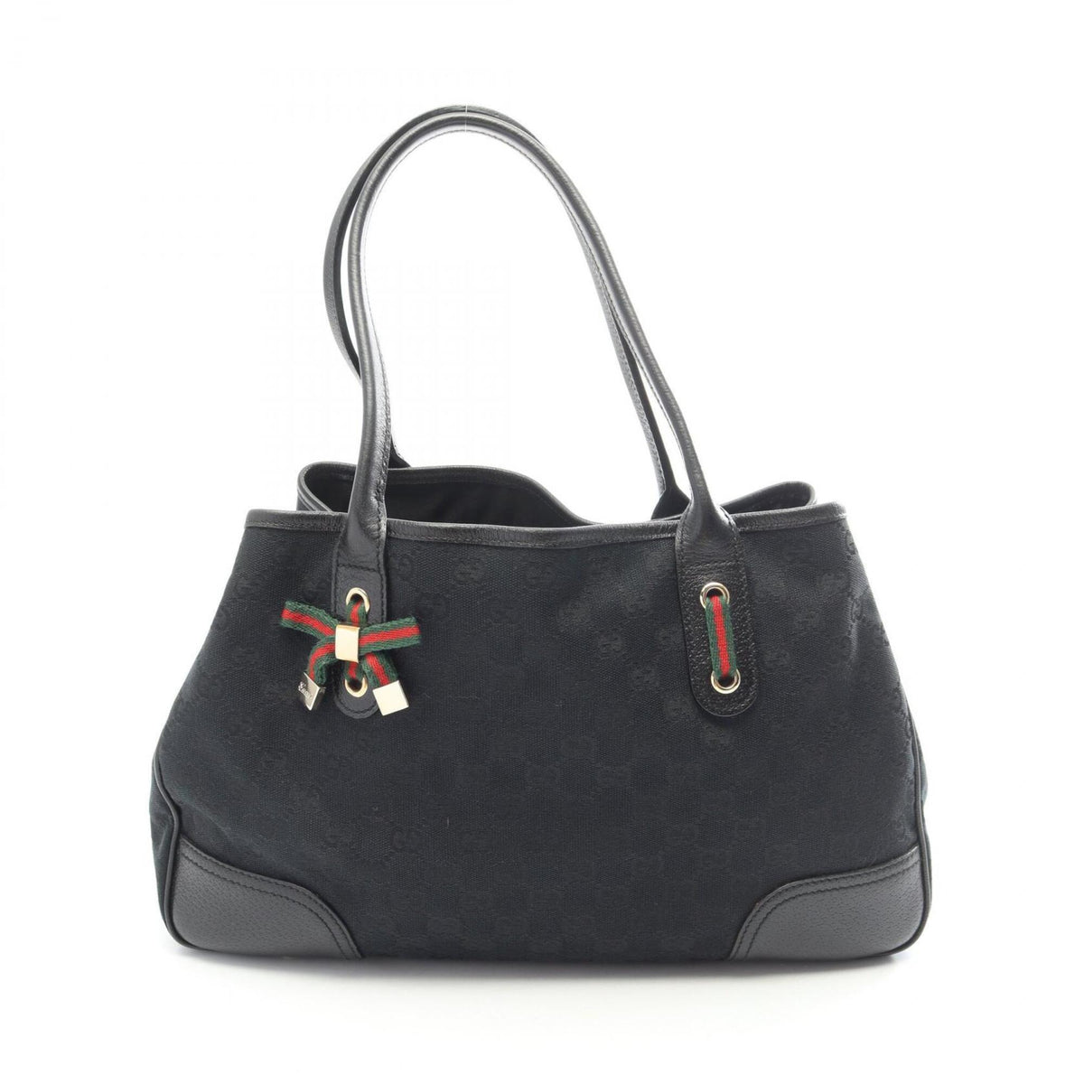 Gucci Black Multi-Color Canvas Leather Handbag Tote Bag (Pre-Owned)