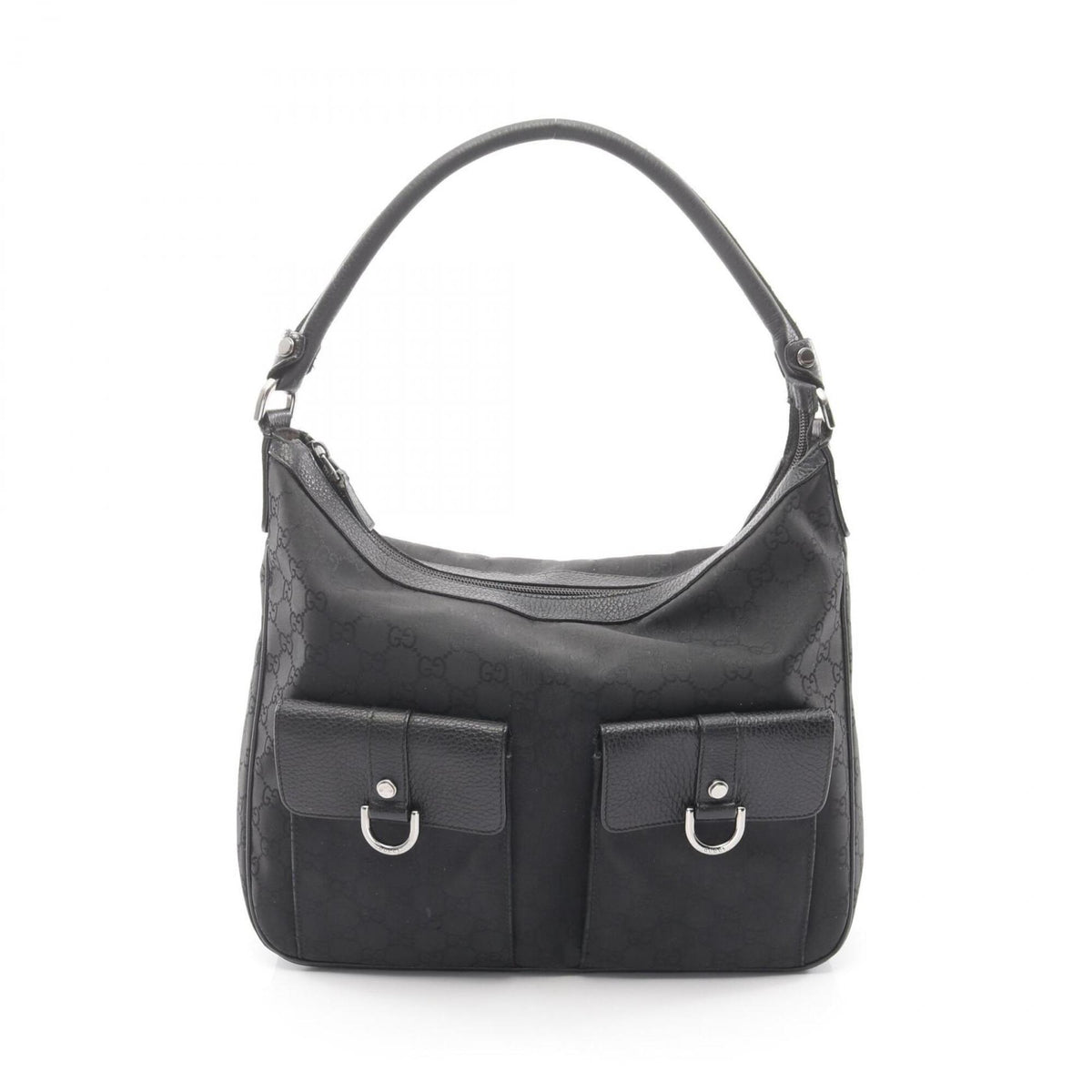 Gucci Black Nylon Leather Handbag Shoulder Bag (Pre-Owned)