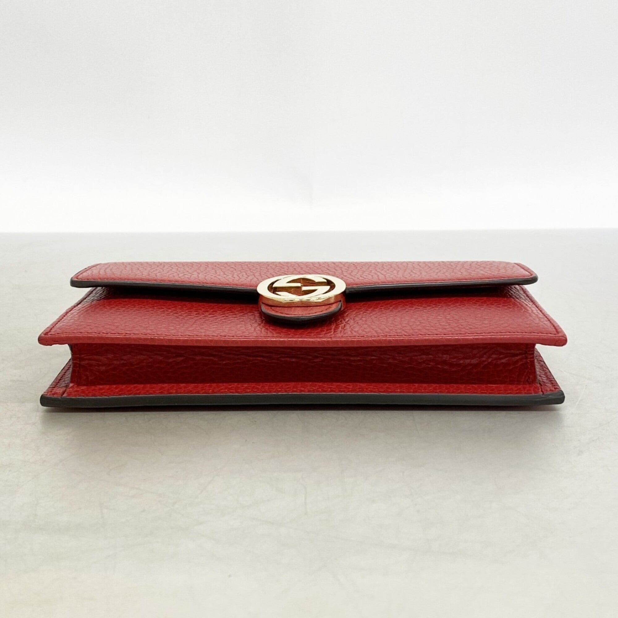 Gucci Red Color Leather Chain/Shoulder Wallet (Pre-Owned)