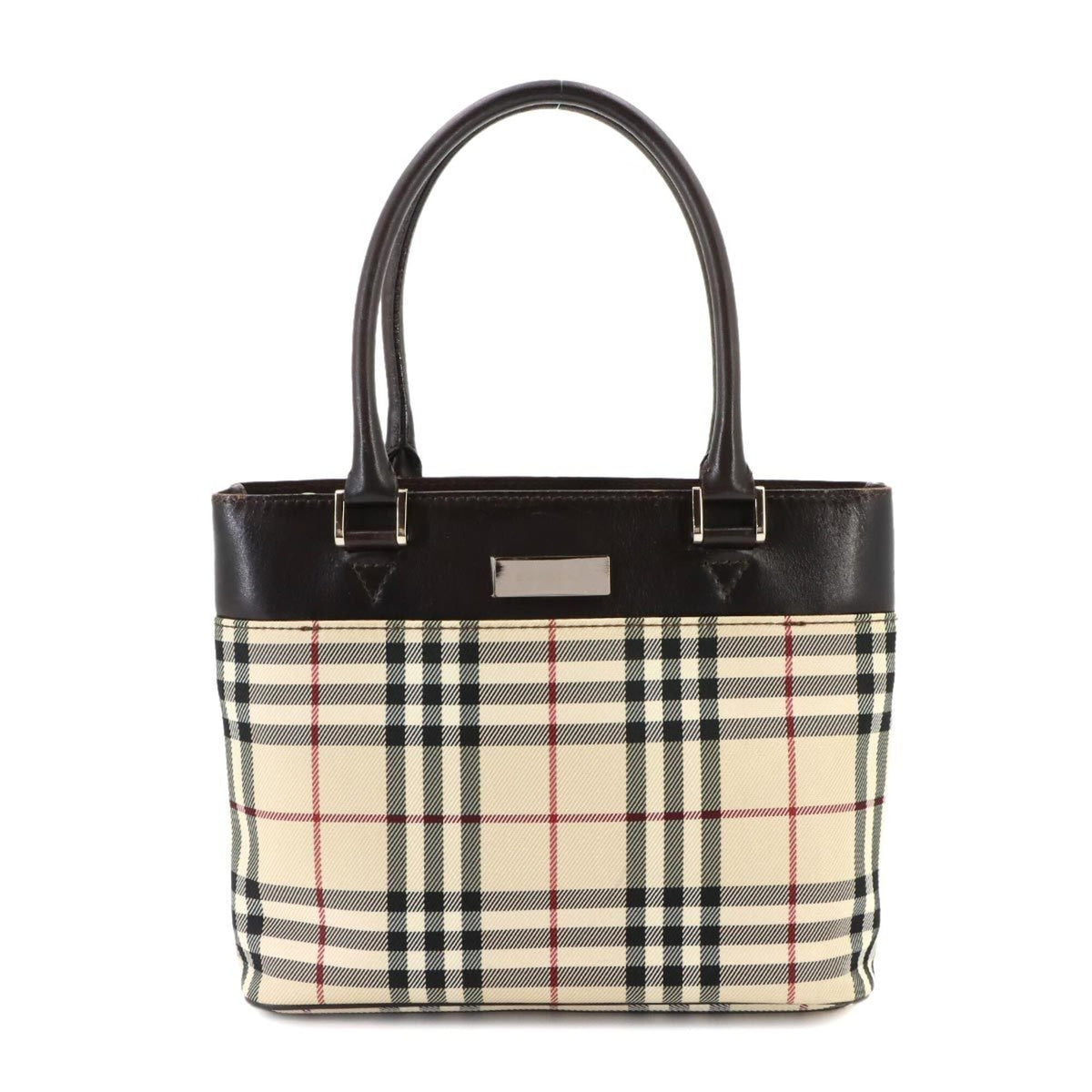 Burberry Beige Dark Brown Canvas Leather Handbag (Pre-Owned)