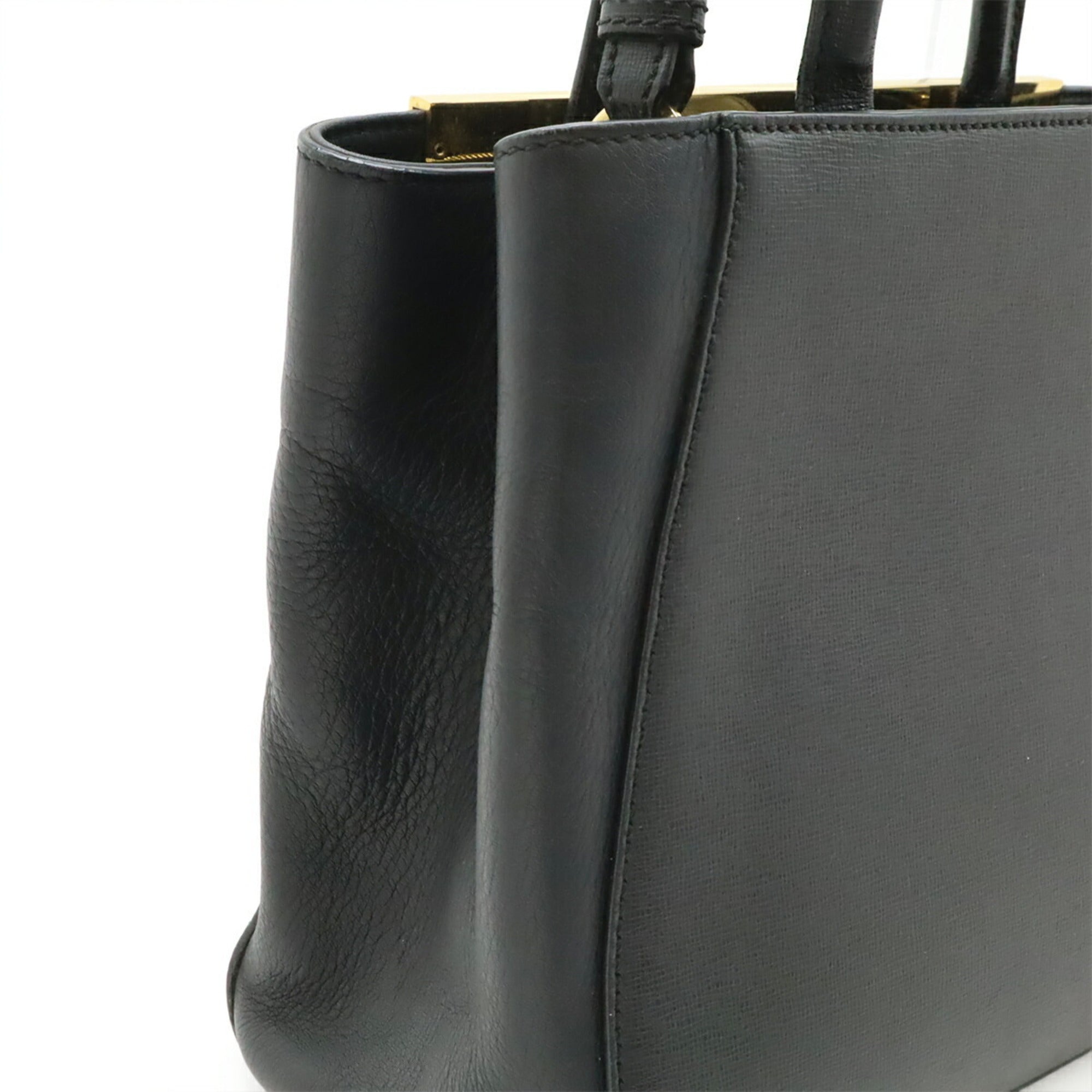 Fendi 2Jours Black Leather Handbag Shoulder Bag Tote Bag (Pre-Owned)