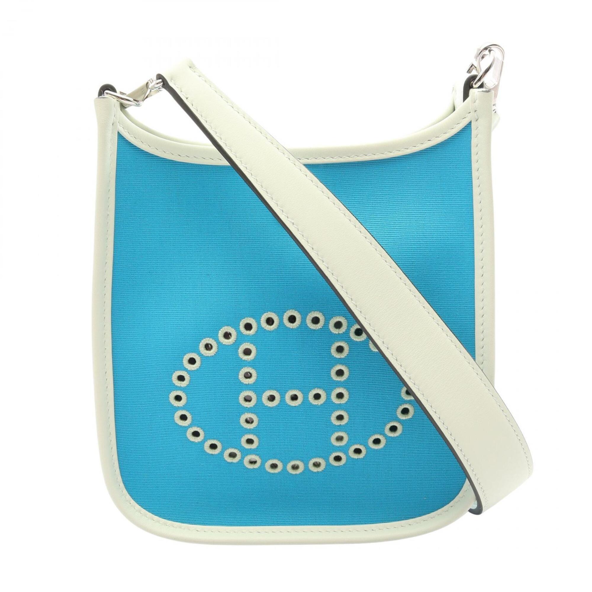 Hermes Evelyne Blue Mint Green Vert Canvas Handbag Shoulder Bag (Pre-Owned)